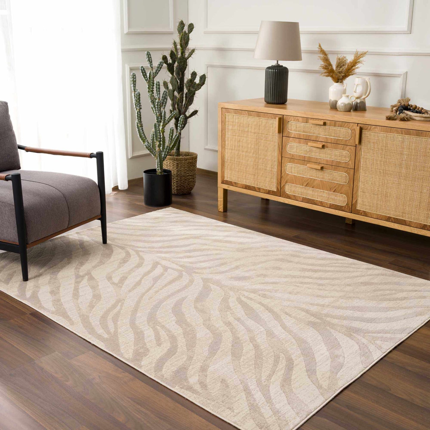 Beige Zebra Print Area Rug - Stylish Modern Manteca Design