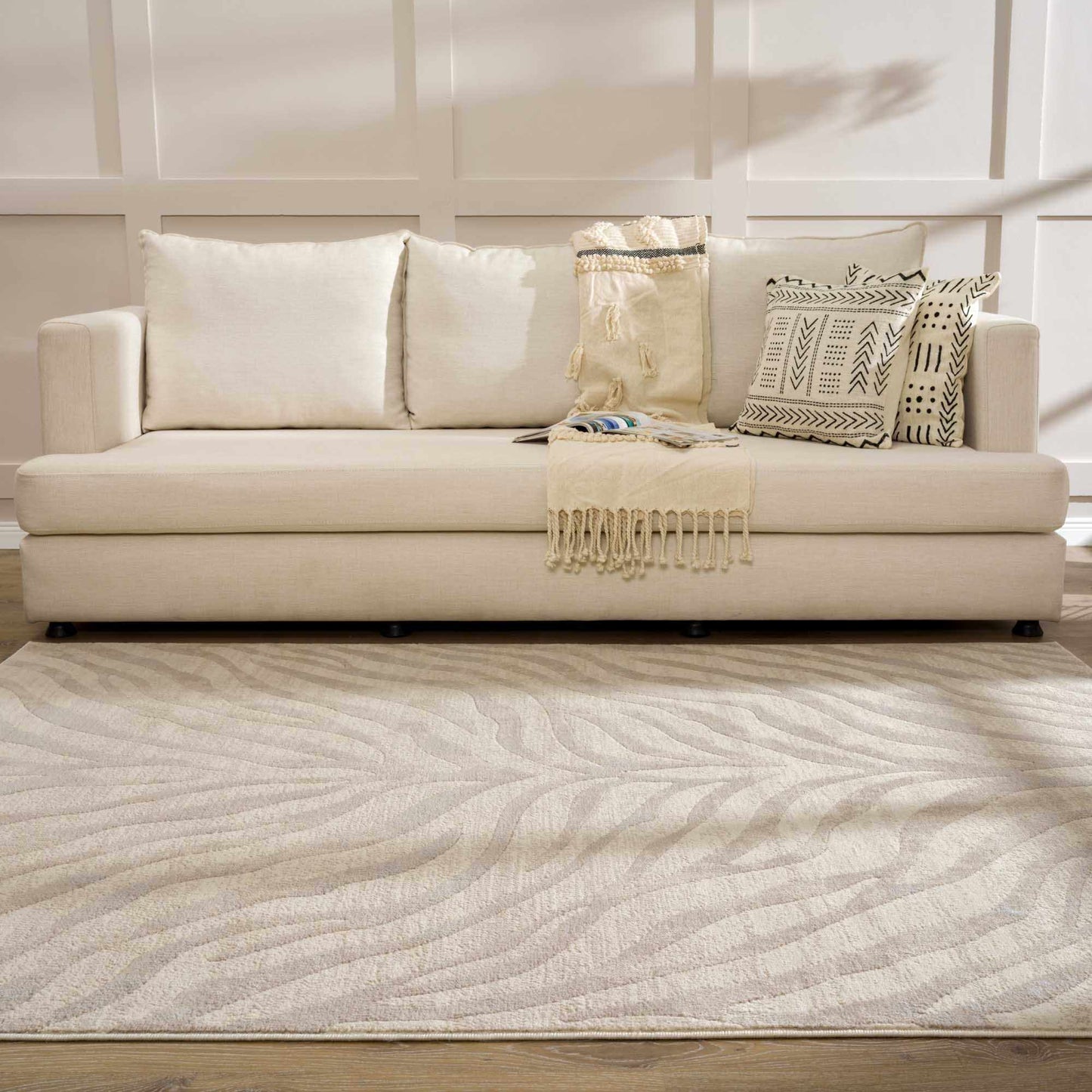 Beige Zebra Print Area Rug - Stylish Modern Manteca Design