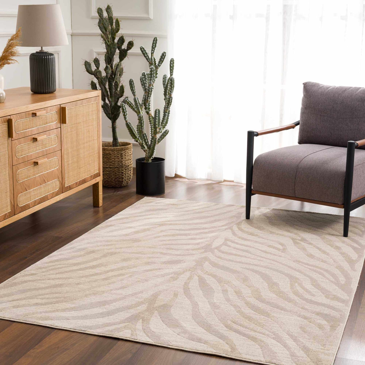 Beige Zebra Print Area Rug - Stylish Modern Manteca Design