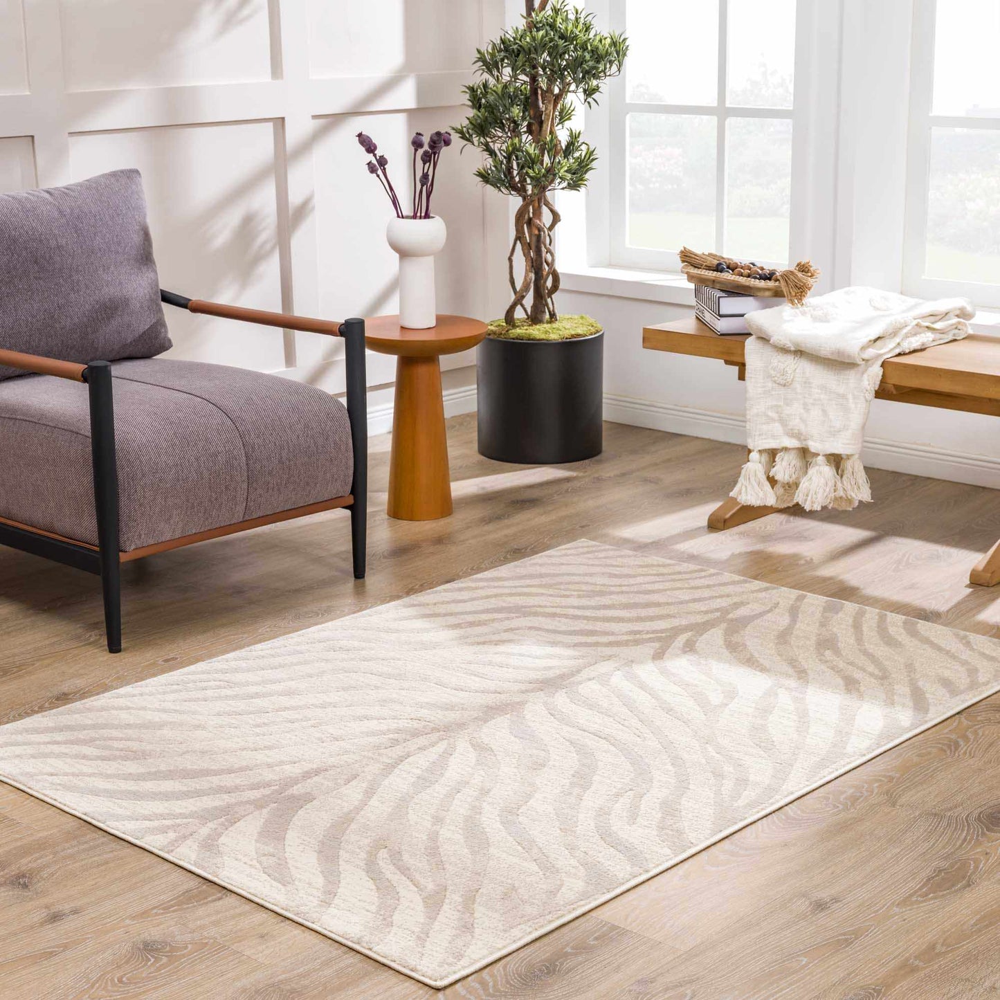 Beige Zebra Print Area Rug - Stylish Modern Manteca Design