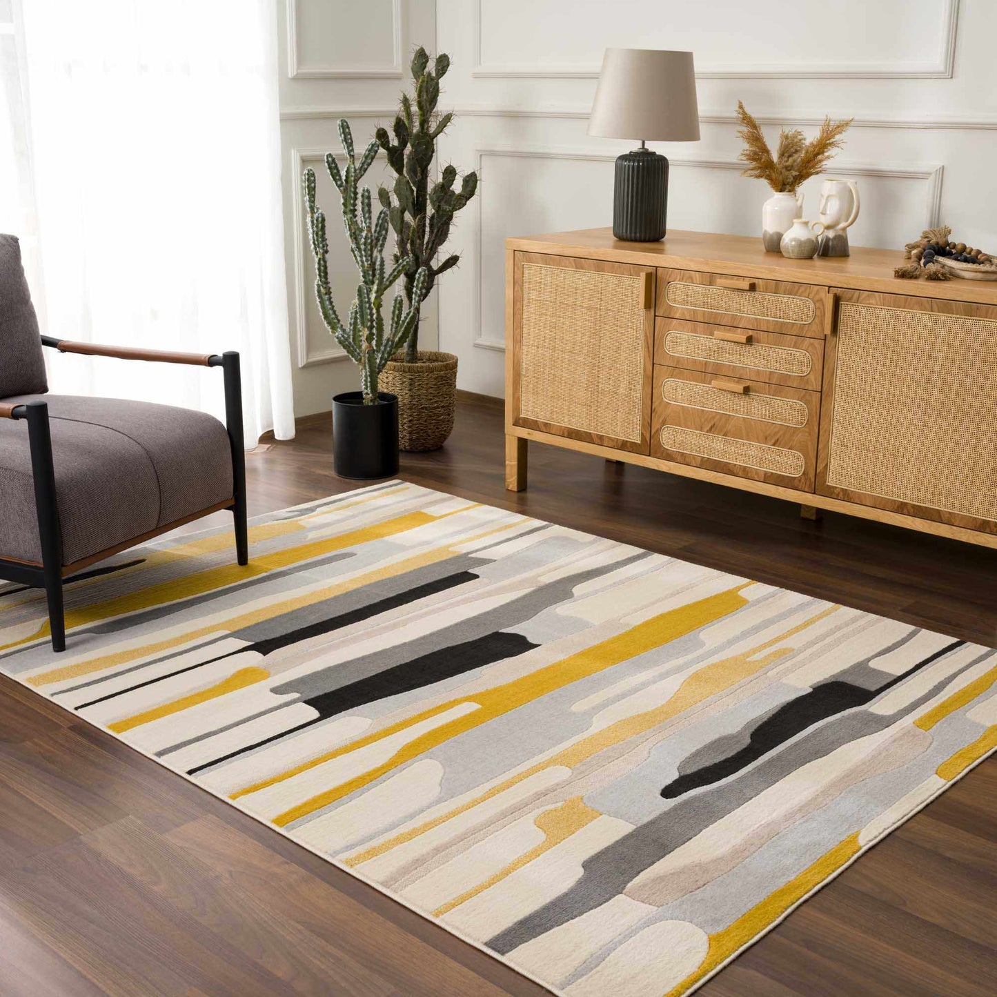 Southfields Mustard Area Rug - Stylish Soft Modern Home Decor