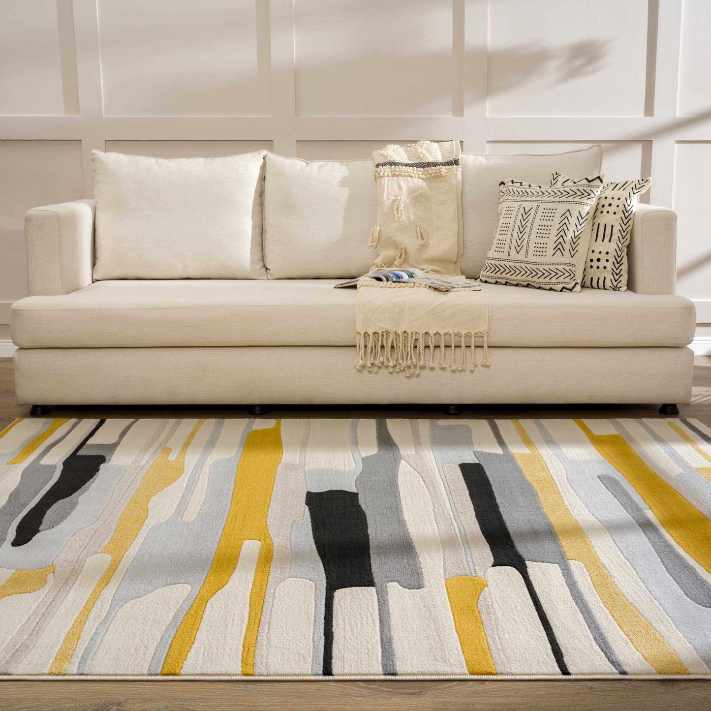 Southfields Mustard Area Rug - Stylish Soft Modern Home Decor