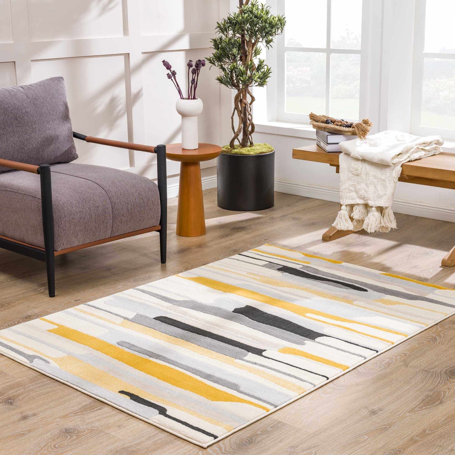 Southfields Mustard Area Rug - Stylish Soft Modern Home Decor