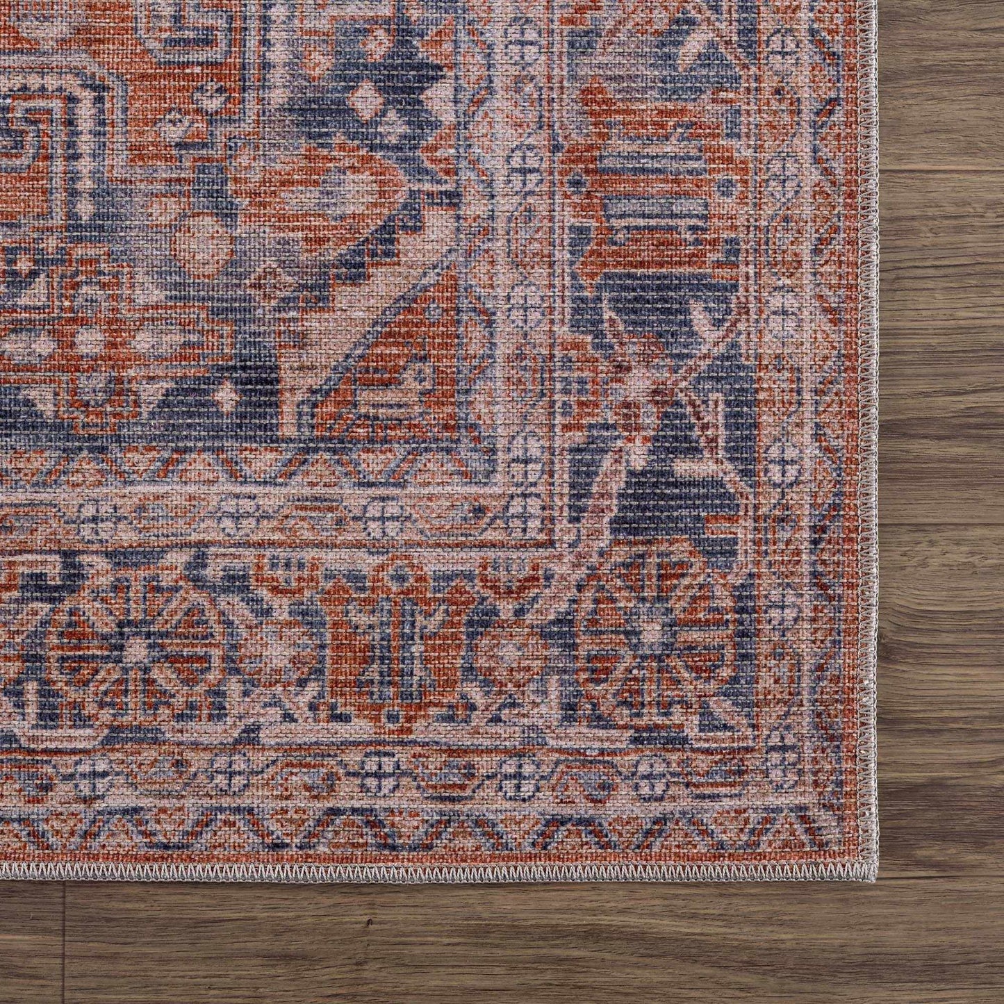 Burnt Orange Washable Taber Rug - Stylish Durable Floor Decor