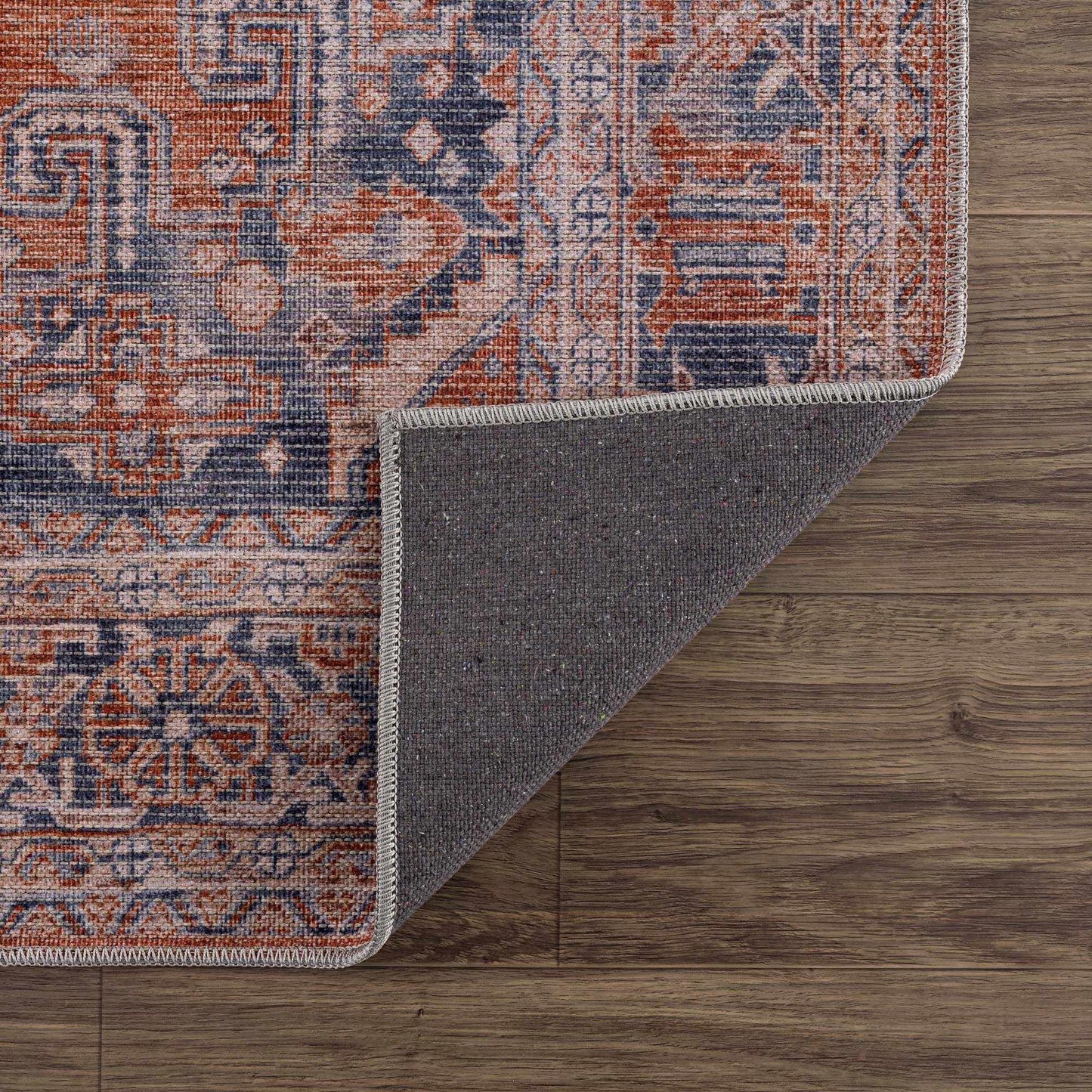 Burnt Orange Washable Taber Rug - Stylish Durable Floor Decor