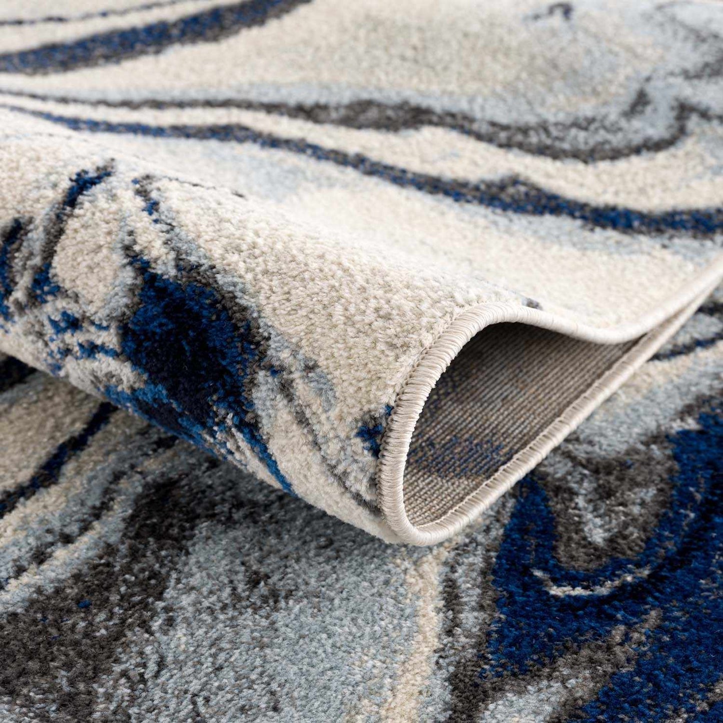 Blue Marble Area Rug - Elegant Cream and Blue Design for Modern Homes