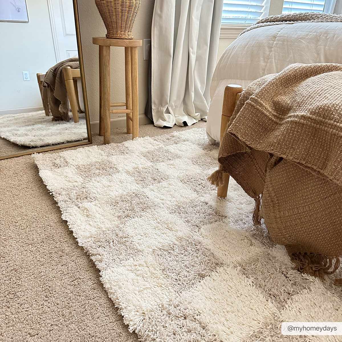Light Brown Checkered Area Rug - Cozy Home Decor Accent