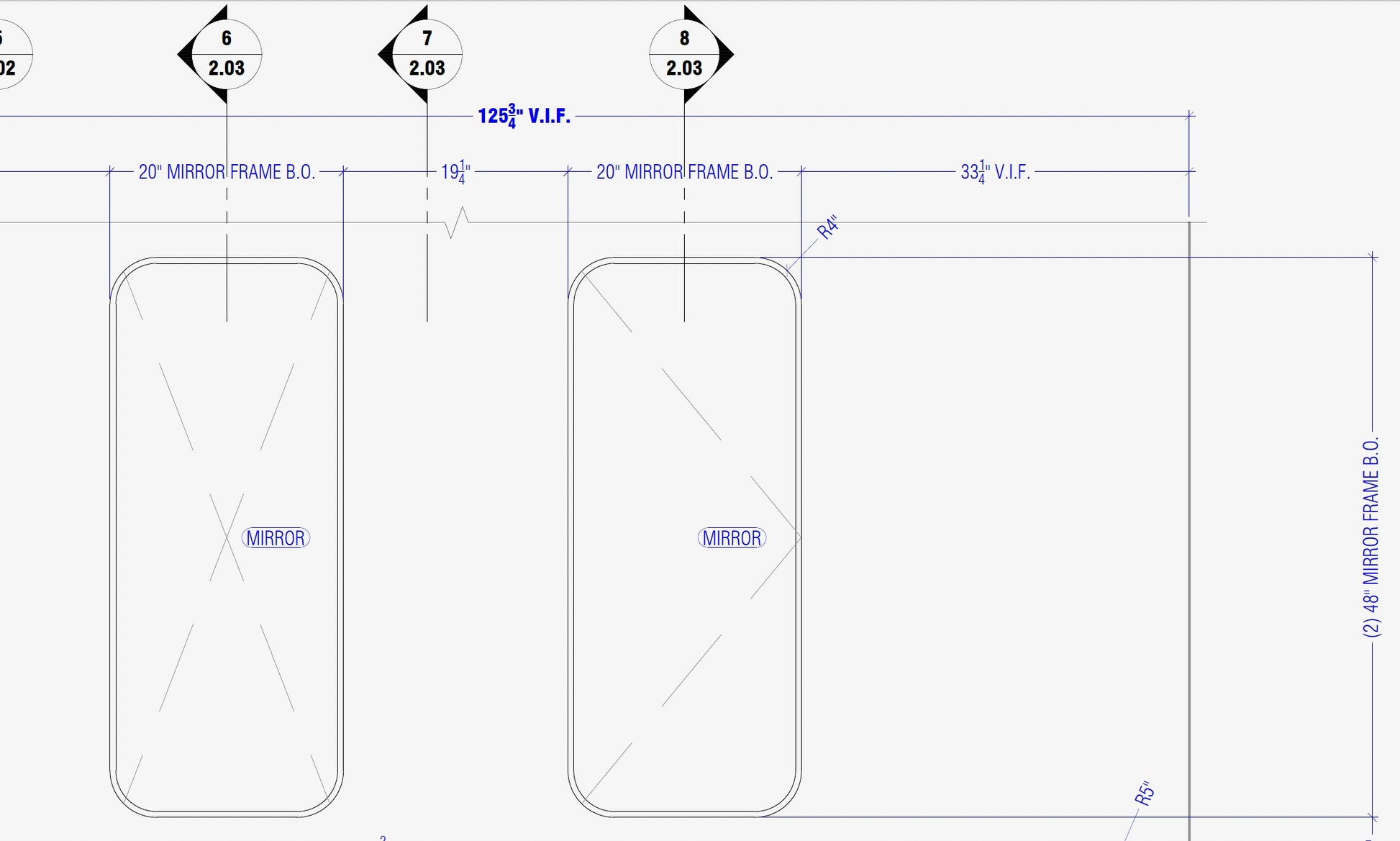 Custom mirror drawing with dimensions and frame measurements