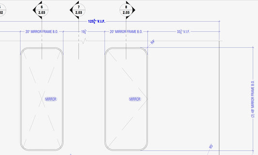 Custom mirror drawing with dimensions and frame measurements