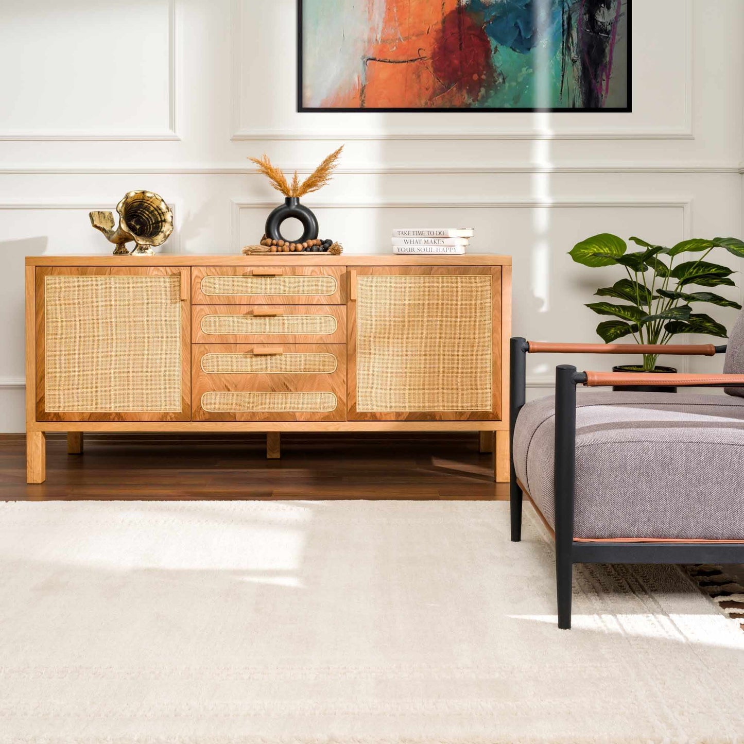 Ivory Carved Area Rug - Elegant Modern Ryuu Design