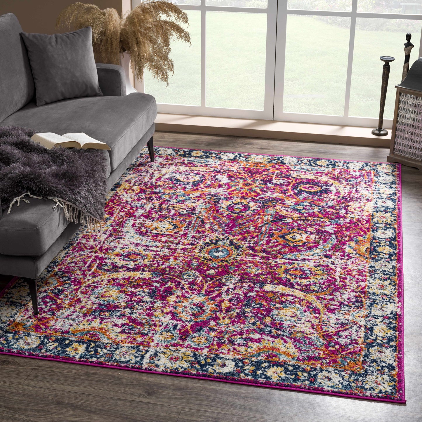 Burgundy Area Rug - Colorful Living Room Bedroom Décor