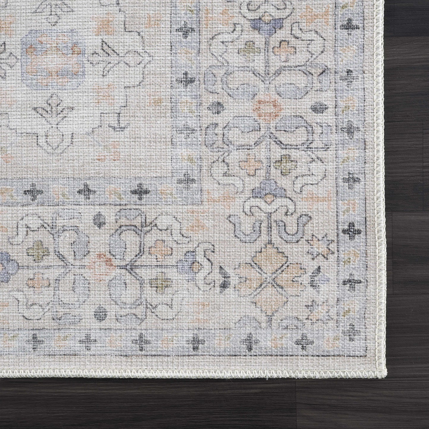Beige Vintage Washable Area Rug - Durable Beckett Collection