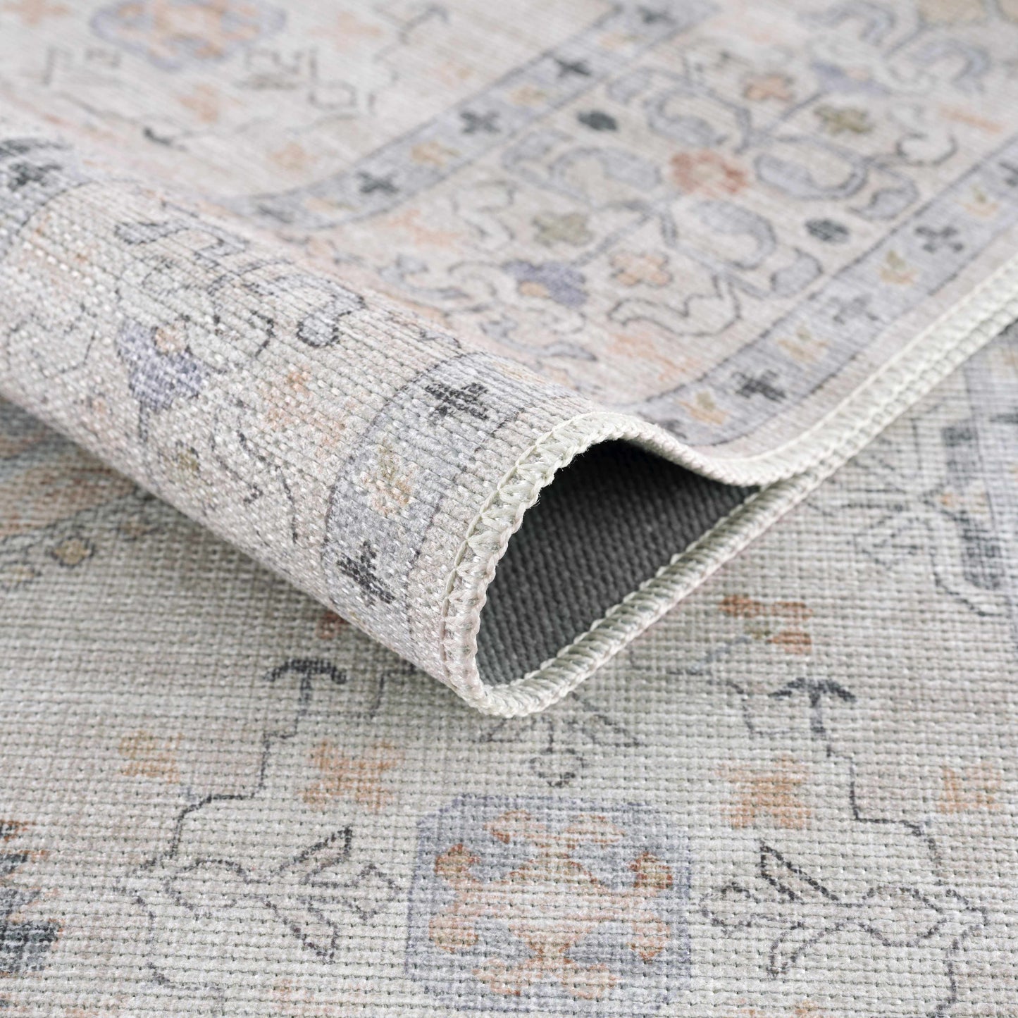 Beige Vintage Washable Area Rug - Durable Beckett Collection