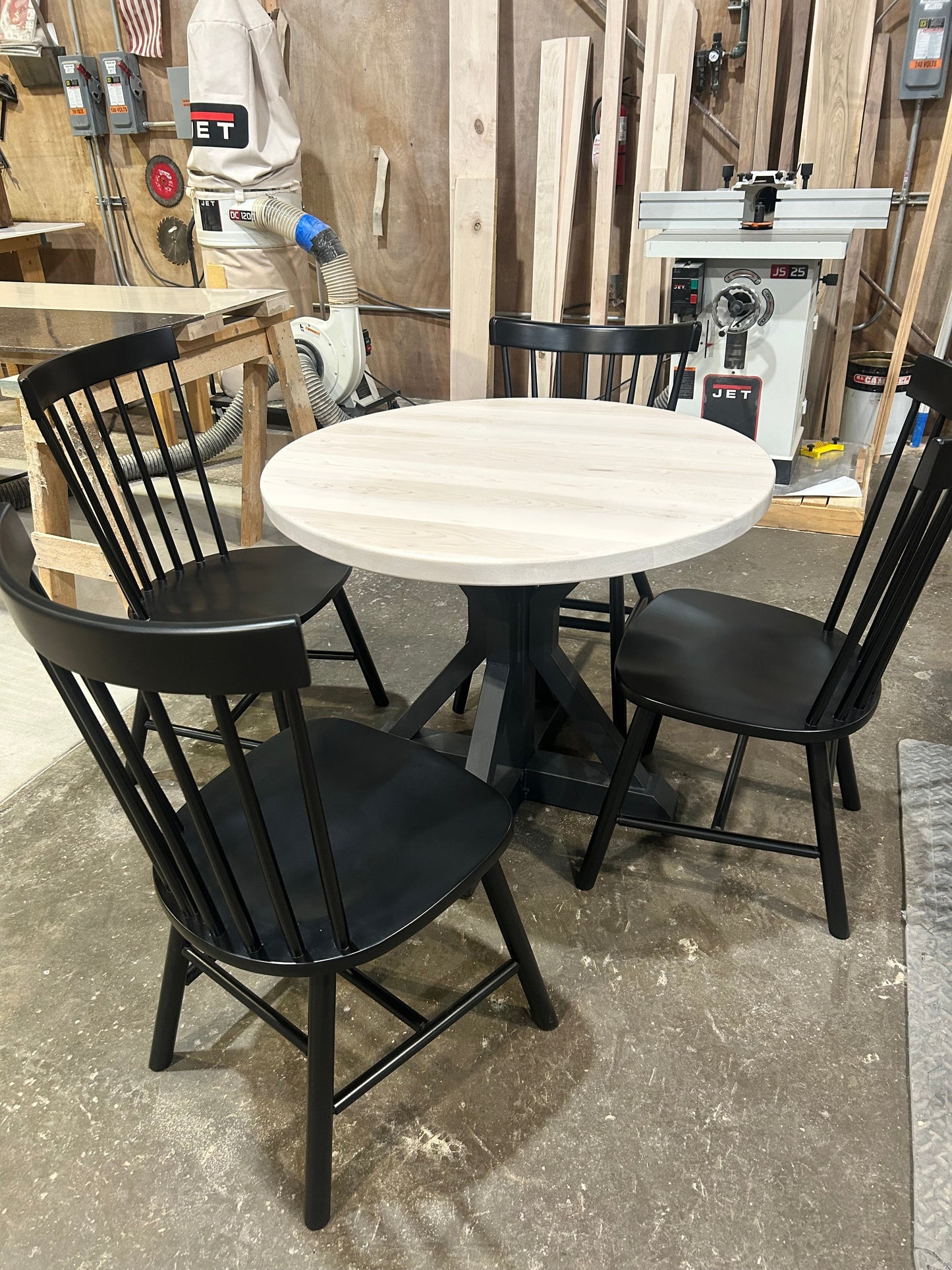 Round Dining Table 36 Inch With Maple Top And Black Metal Base