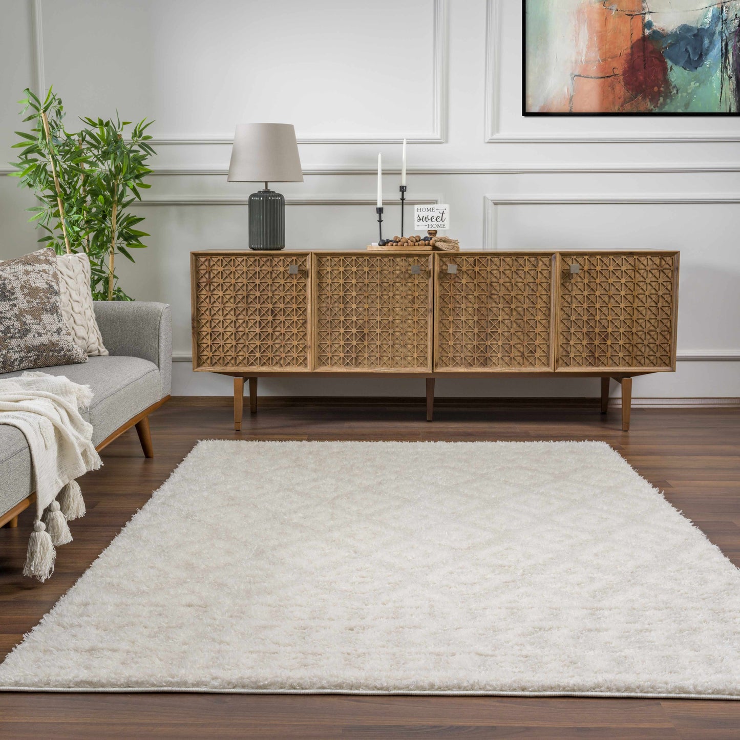 Plush Cream Diamond Area Rug - Cozy Home Decor Rug
