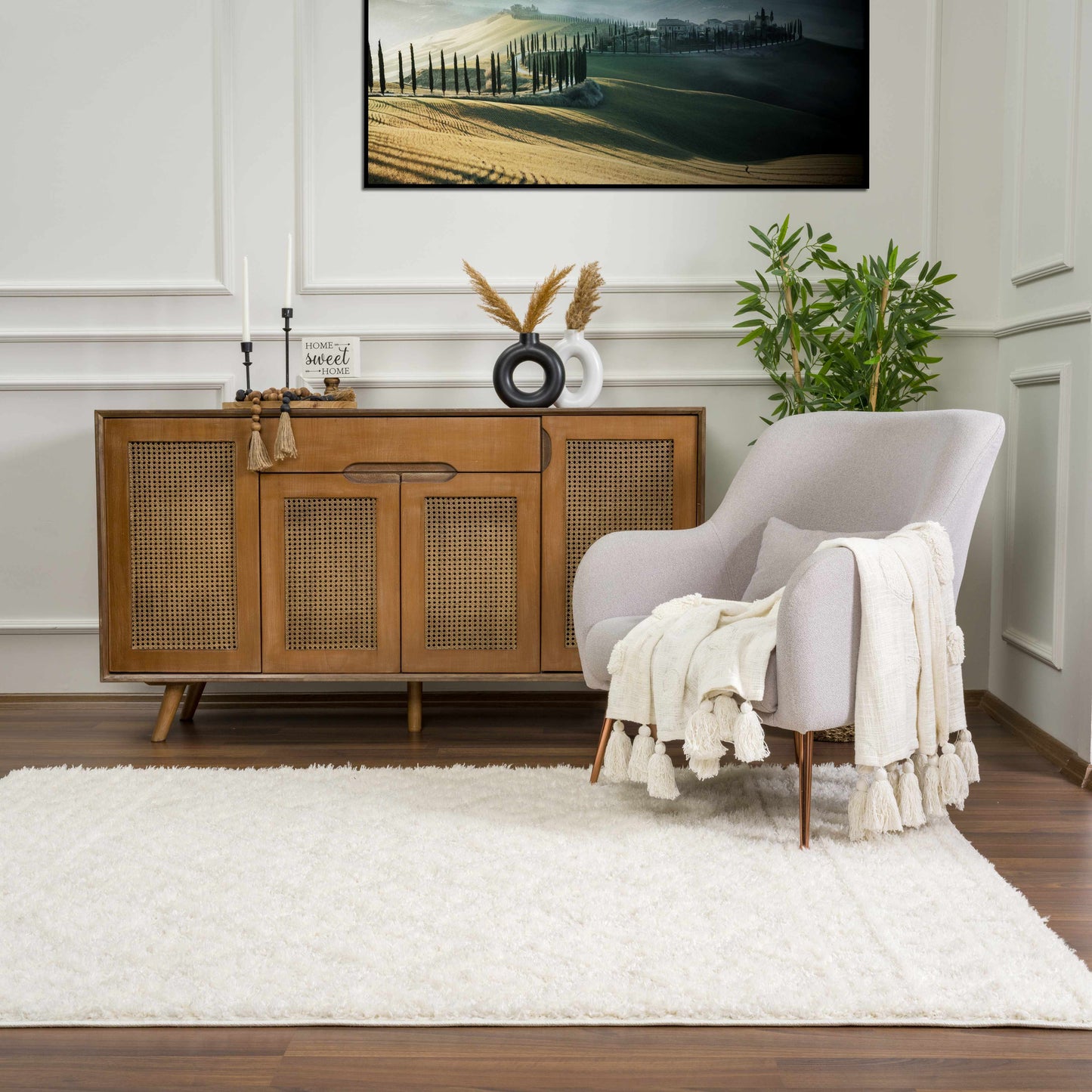Plush Cream Diamond Area Rug - Cozy Home Decor Rug