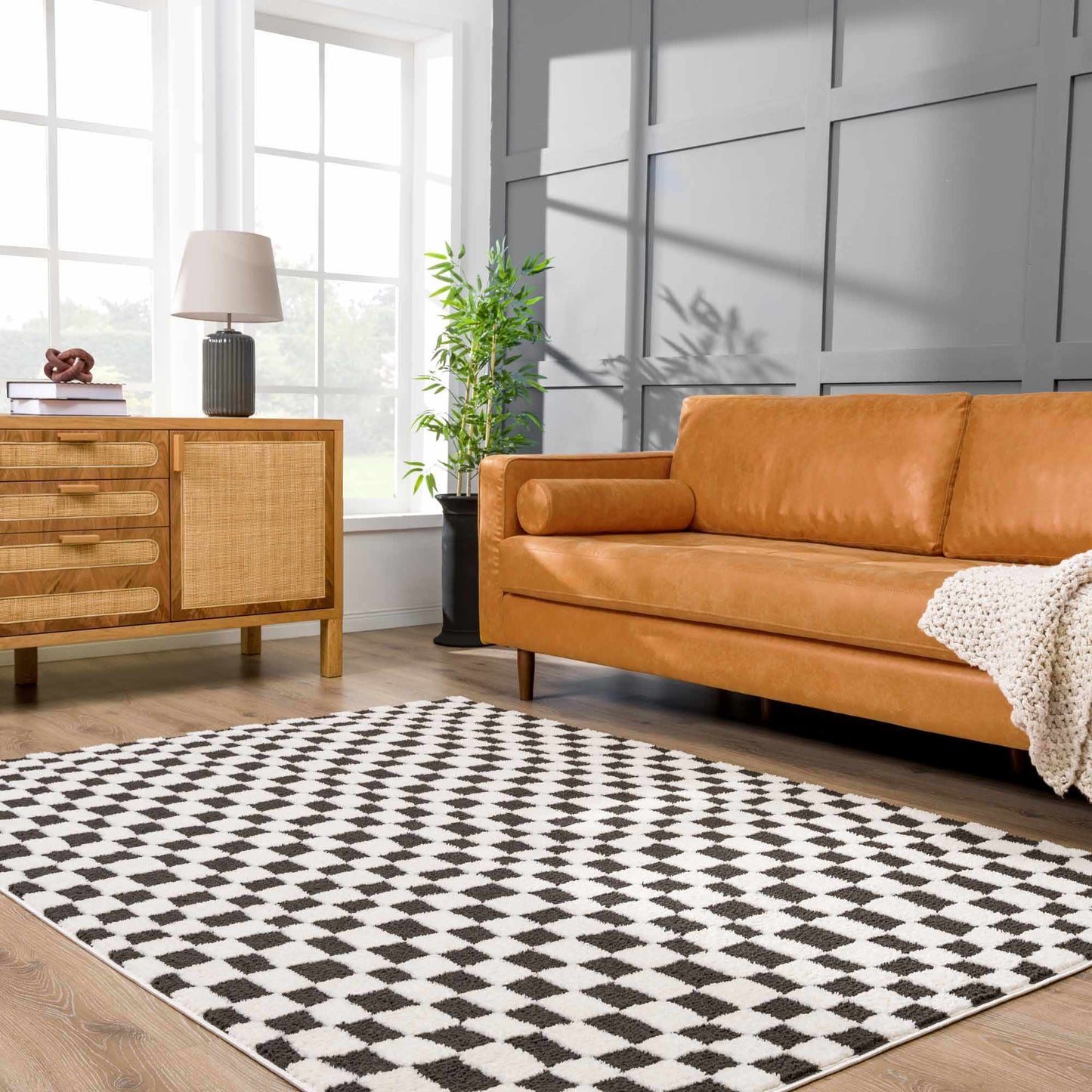 Checkered Area Rug - Stylish Black and White Geometric Floor Decor