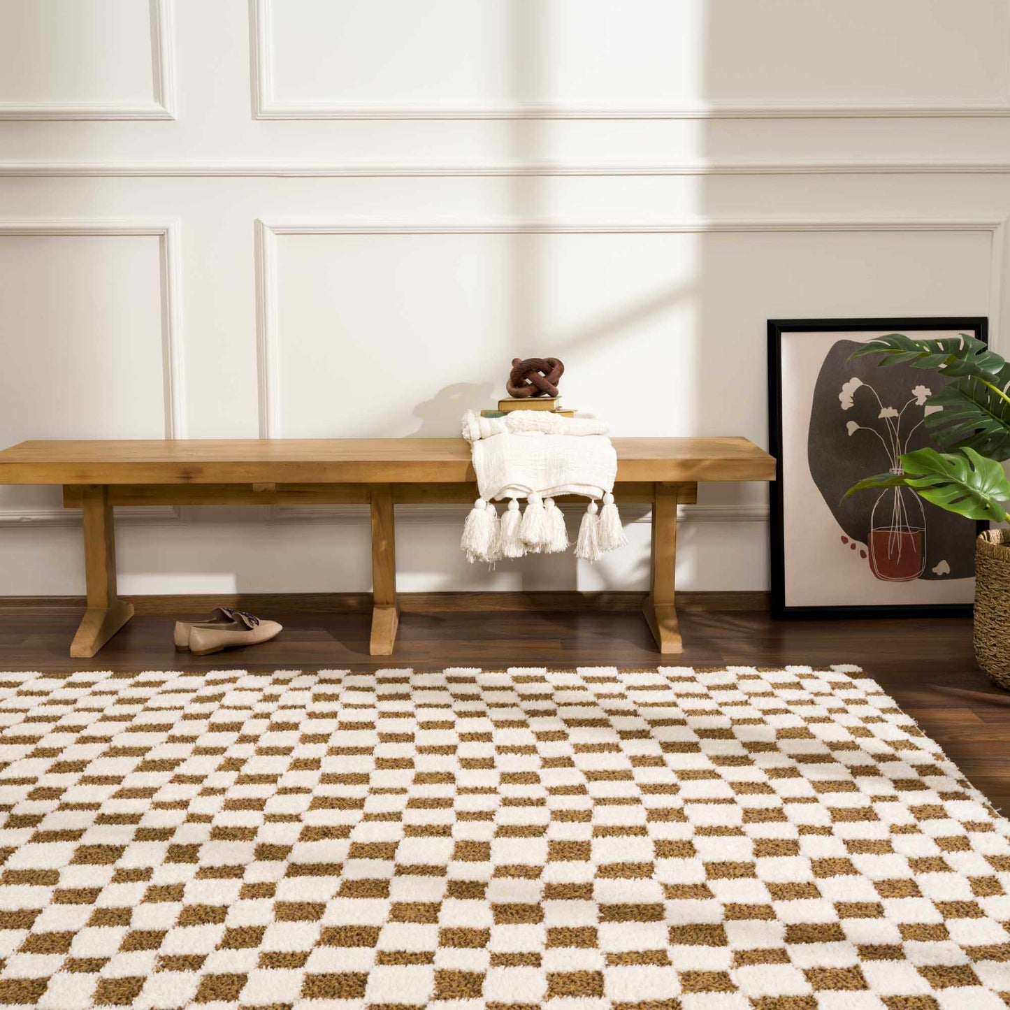 Brown Checkered Area Rug - Cozy Home Décor Accent