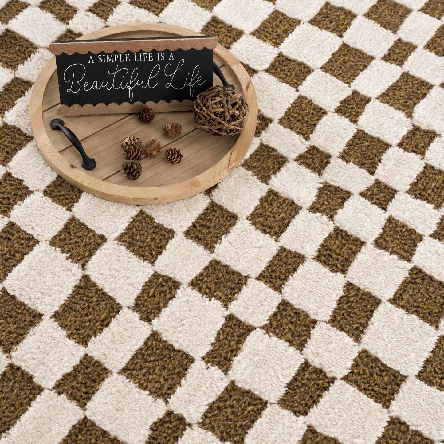 Brown Checkered Area Rug - Cozy Home Décor Accent