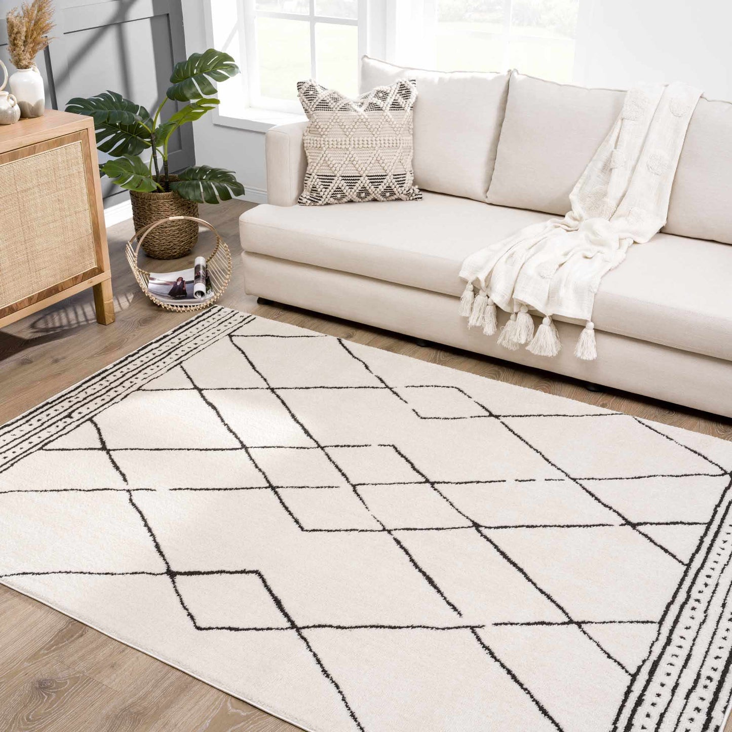 Geometric Area Rug - Black White Modern Home Decor