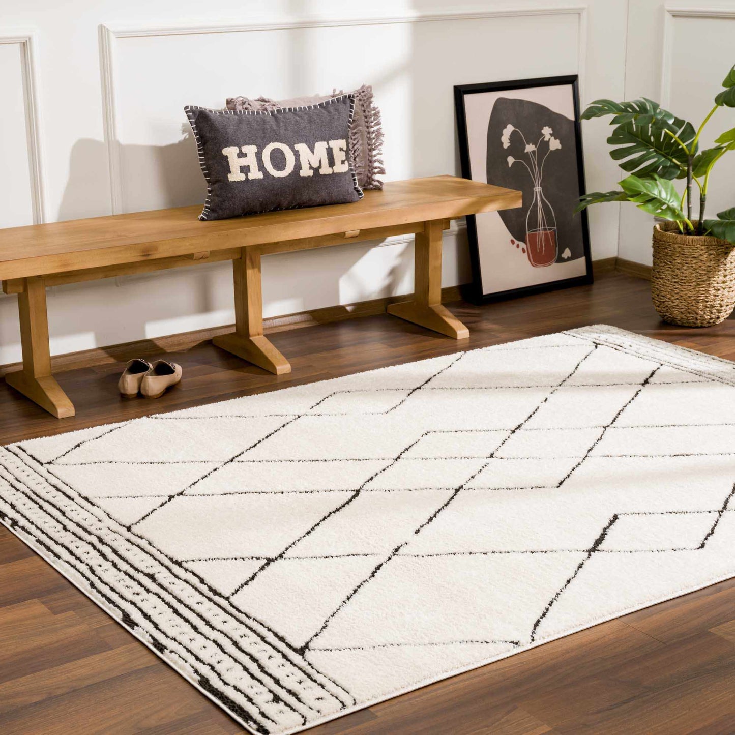 Geometric Area Rug - Black White Modern Home Decor