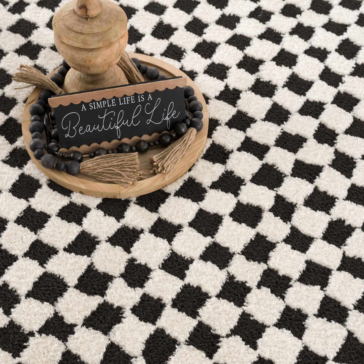 Checkered Black White Area Rug - Modern Home Decor Accent