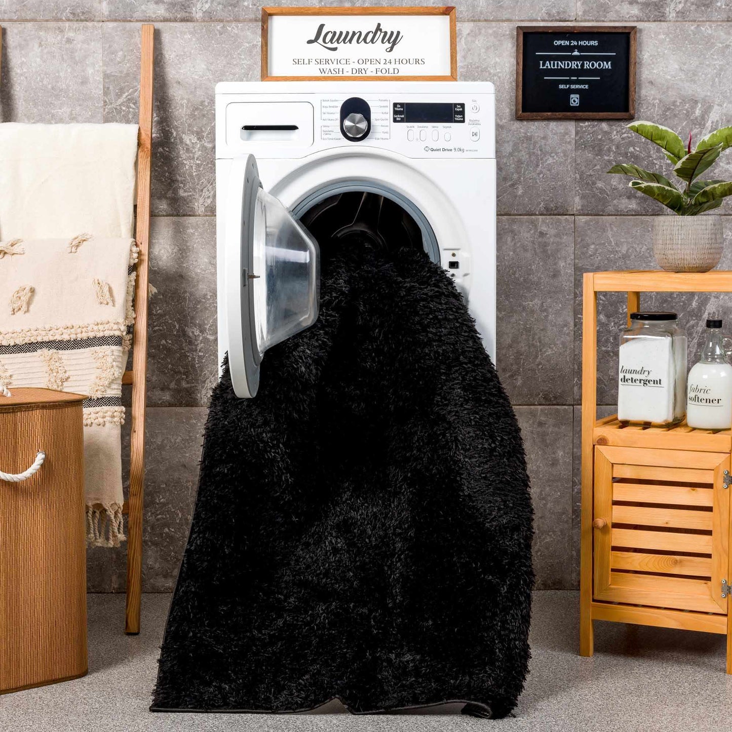 Washable Black Shag Rug - Cozy Home Decor Accent