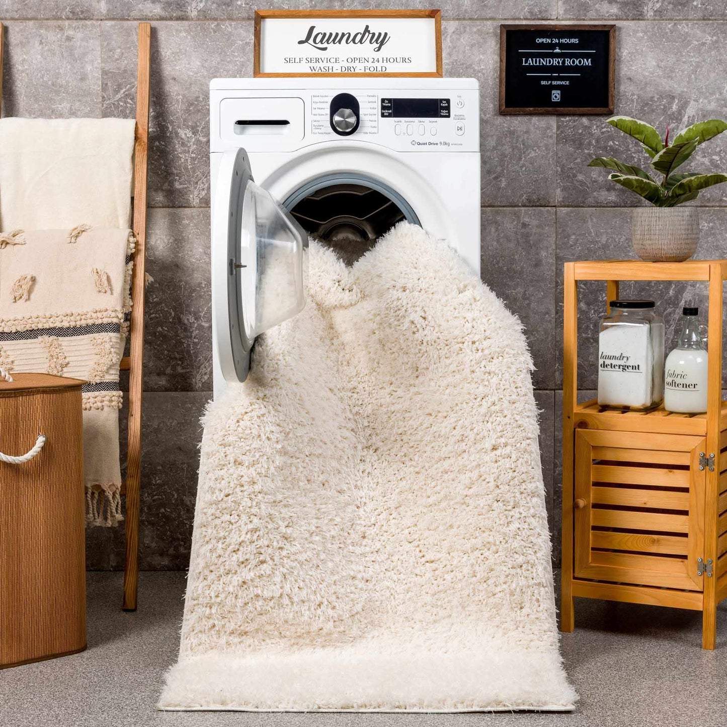 Washable Cream Shag Rug - Cozy Home Decor