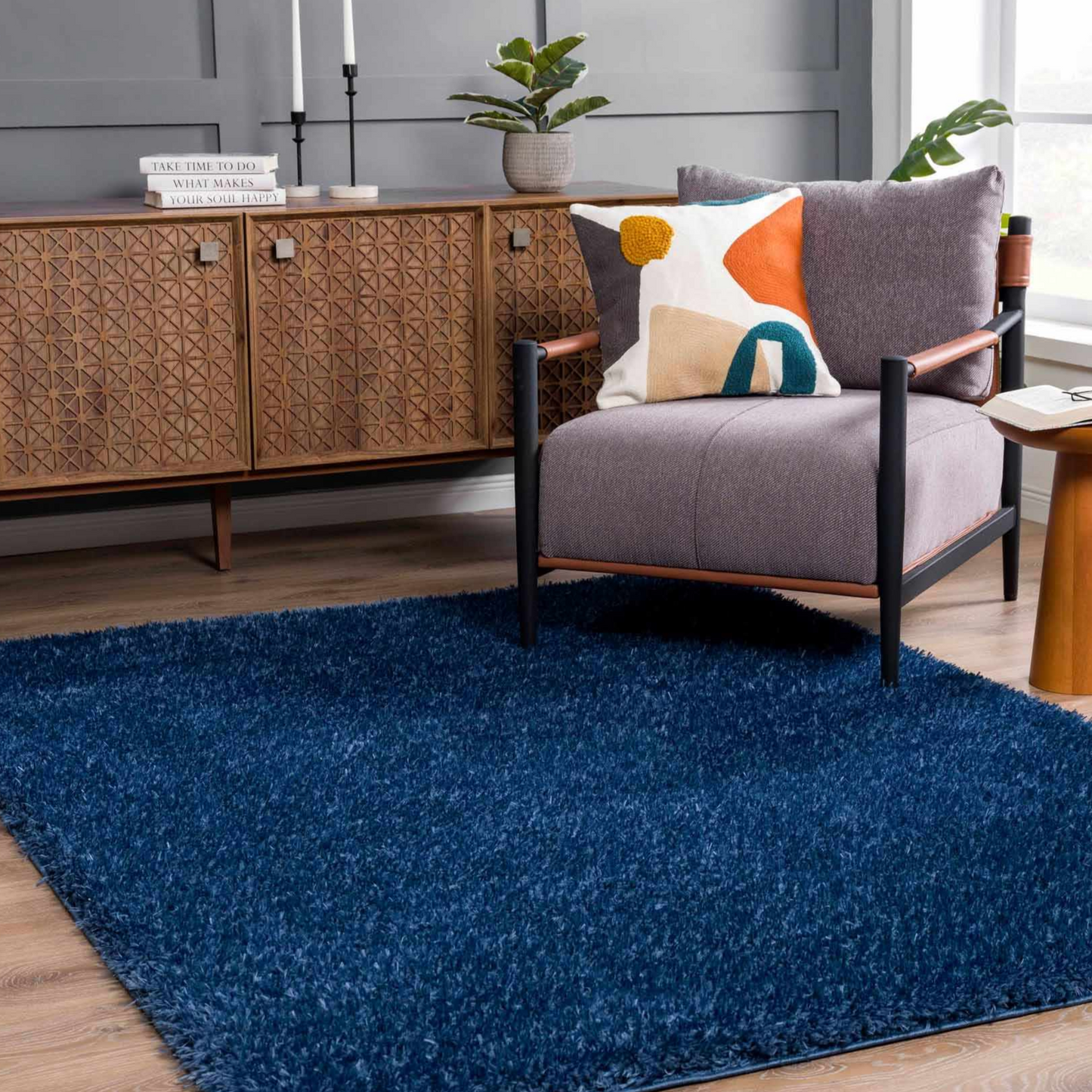 Washable Dark Blue Shag Rug - Faina Collection Cozy Home Decor
