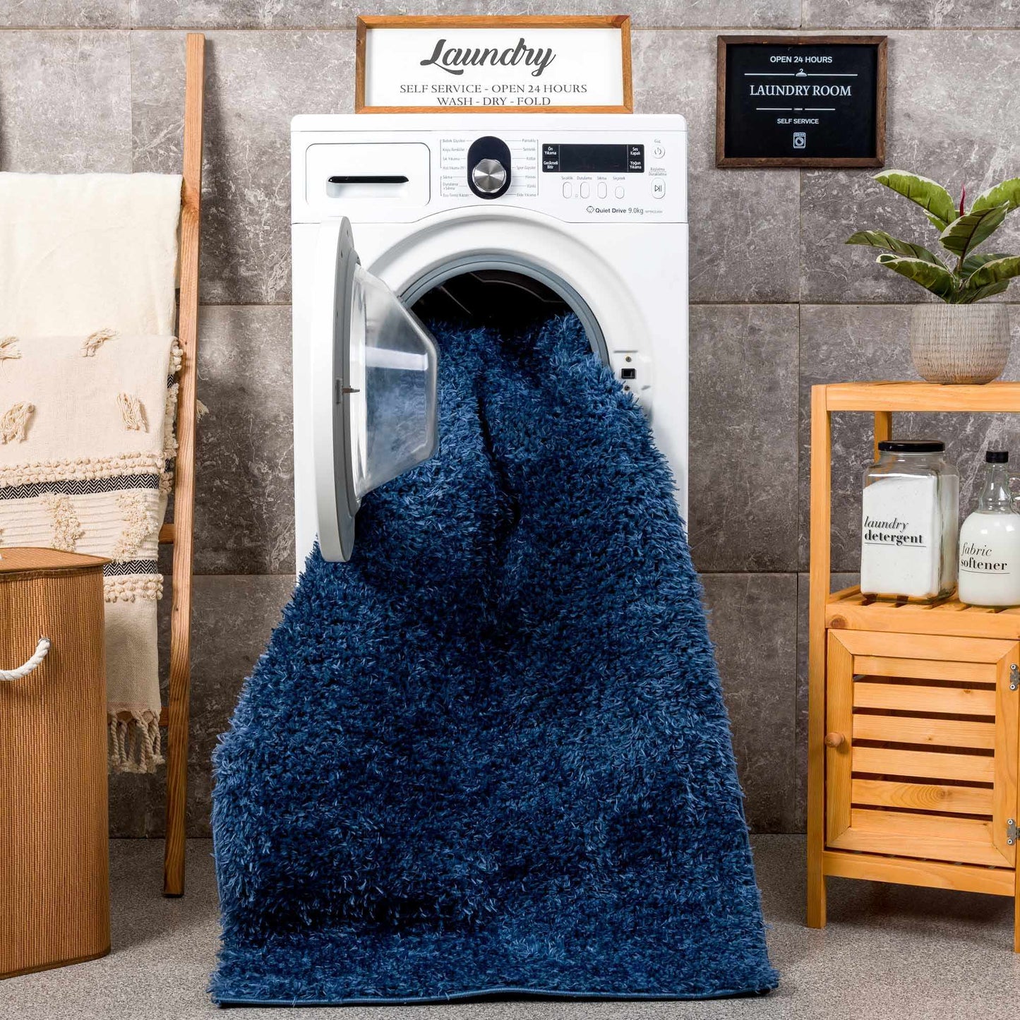Washable Dark Blue Shag Rug - Faina Collection Cozy Home Decor