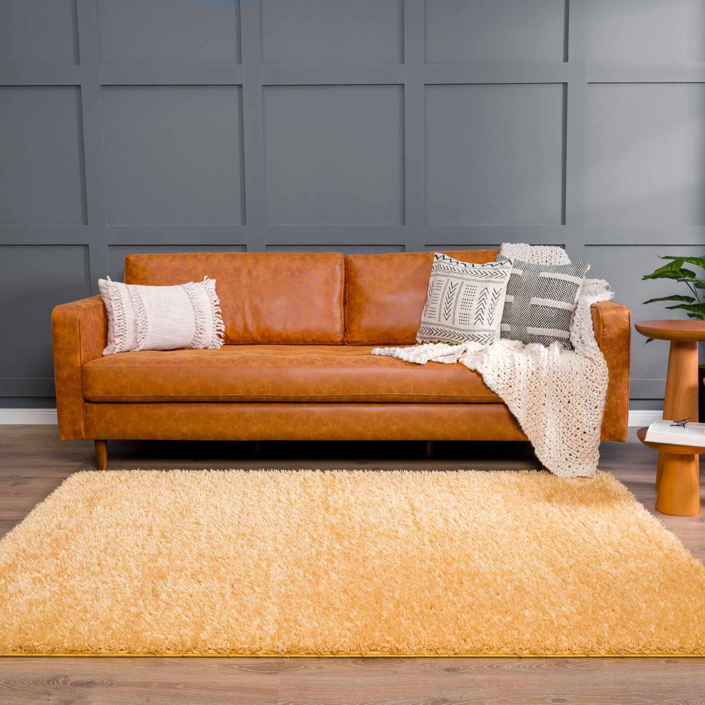 Washable Solid Gold Shag Rug - Luxurious Soft Area Rug for Any Room