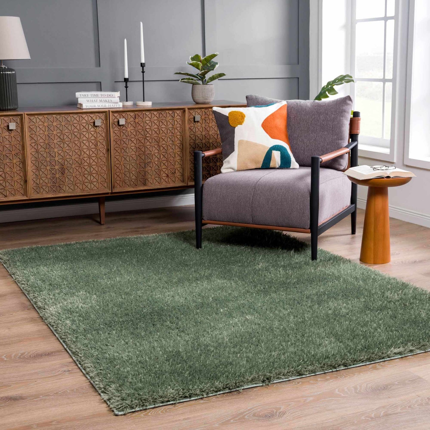Green Shag Rug - Washable Soft Cozy Home Decor