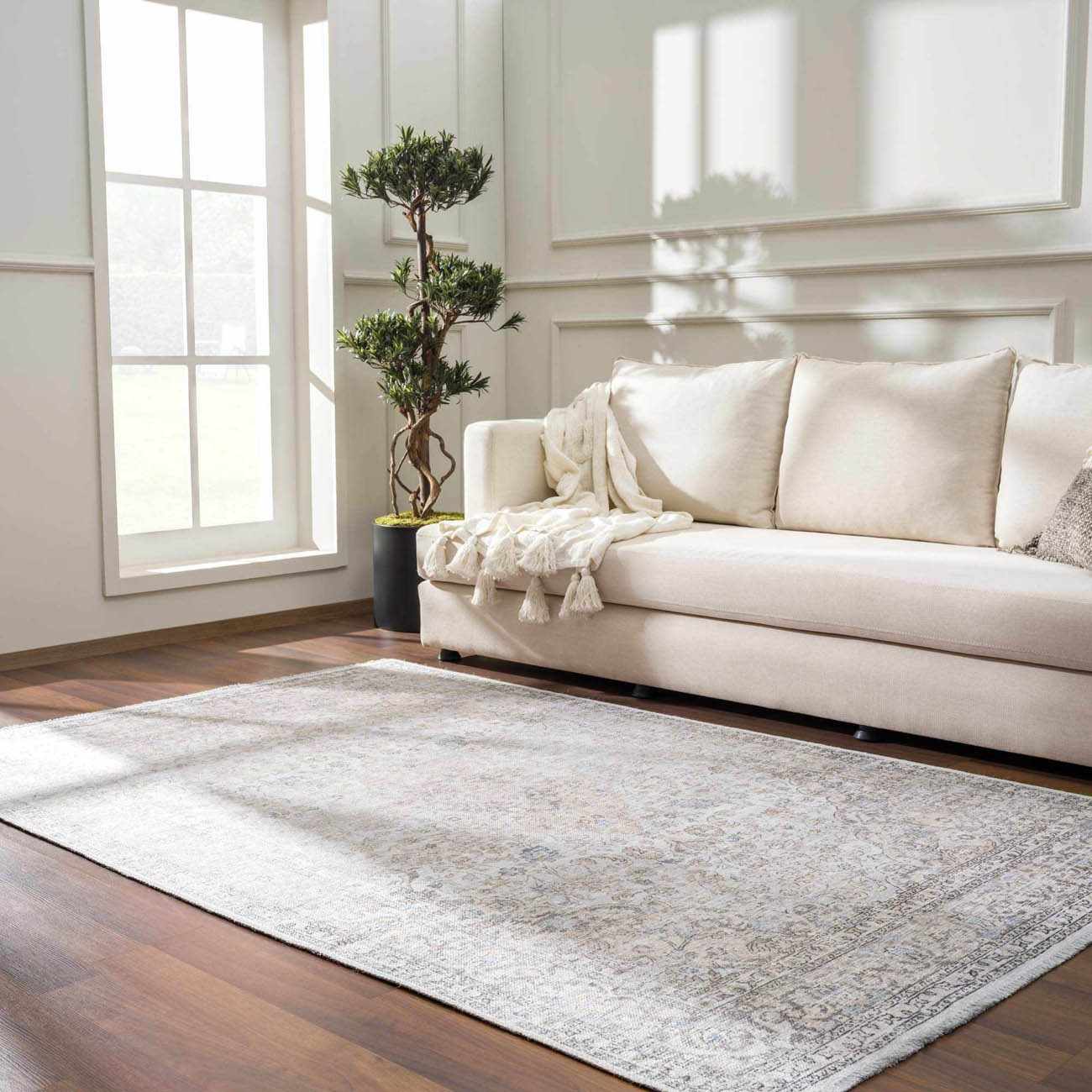 Washable Cream Area Rug - Soft Stylish Home Decor