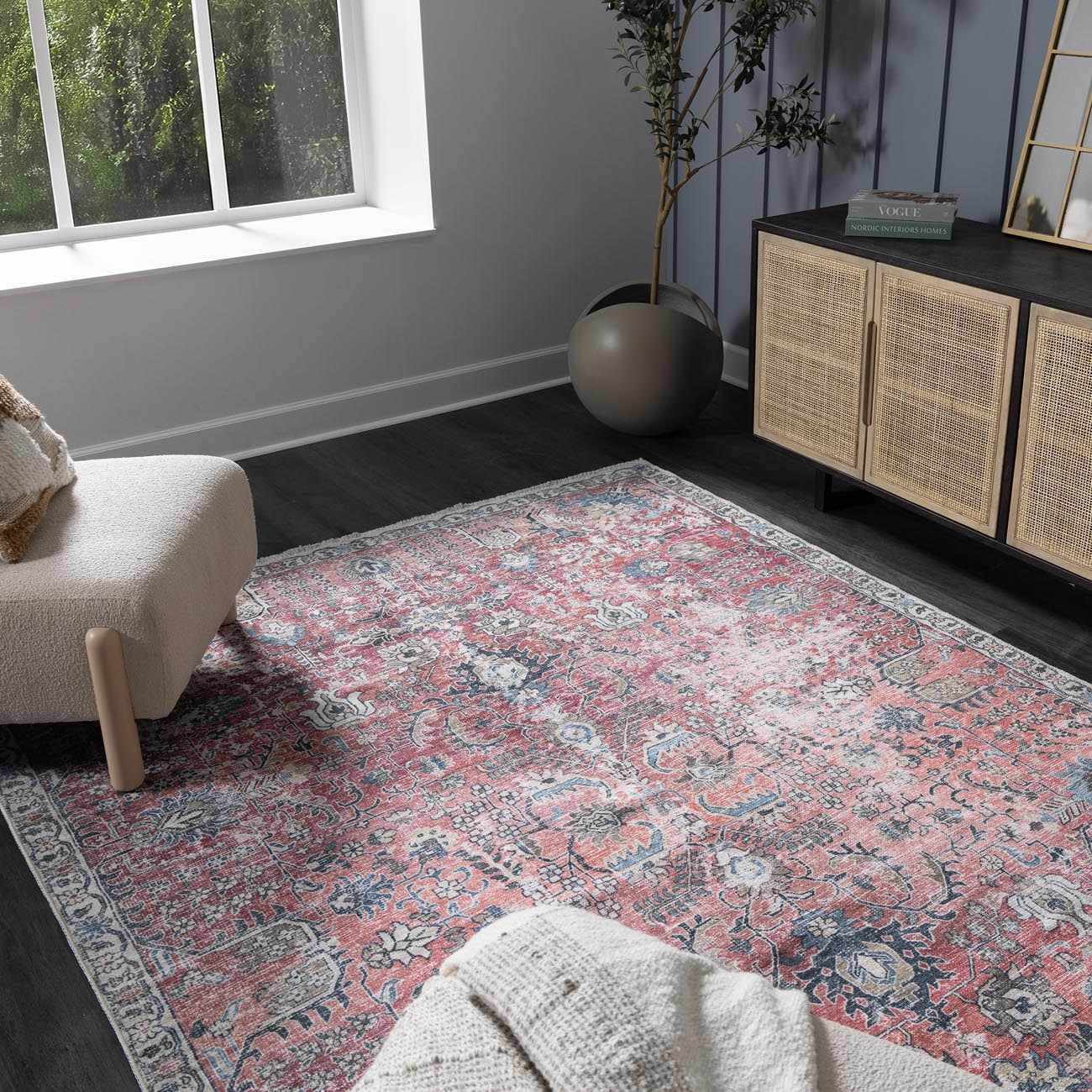 Burgundy Washable Area Rug - Soft Stylish Home Decor