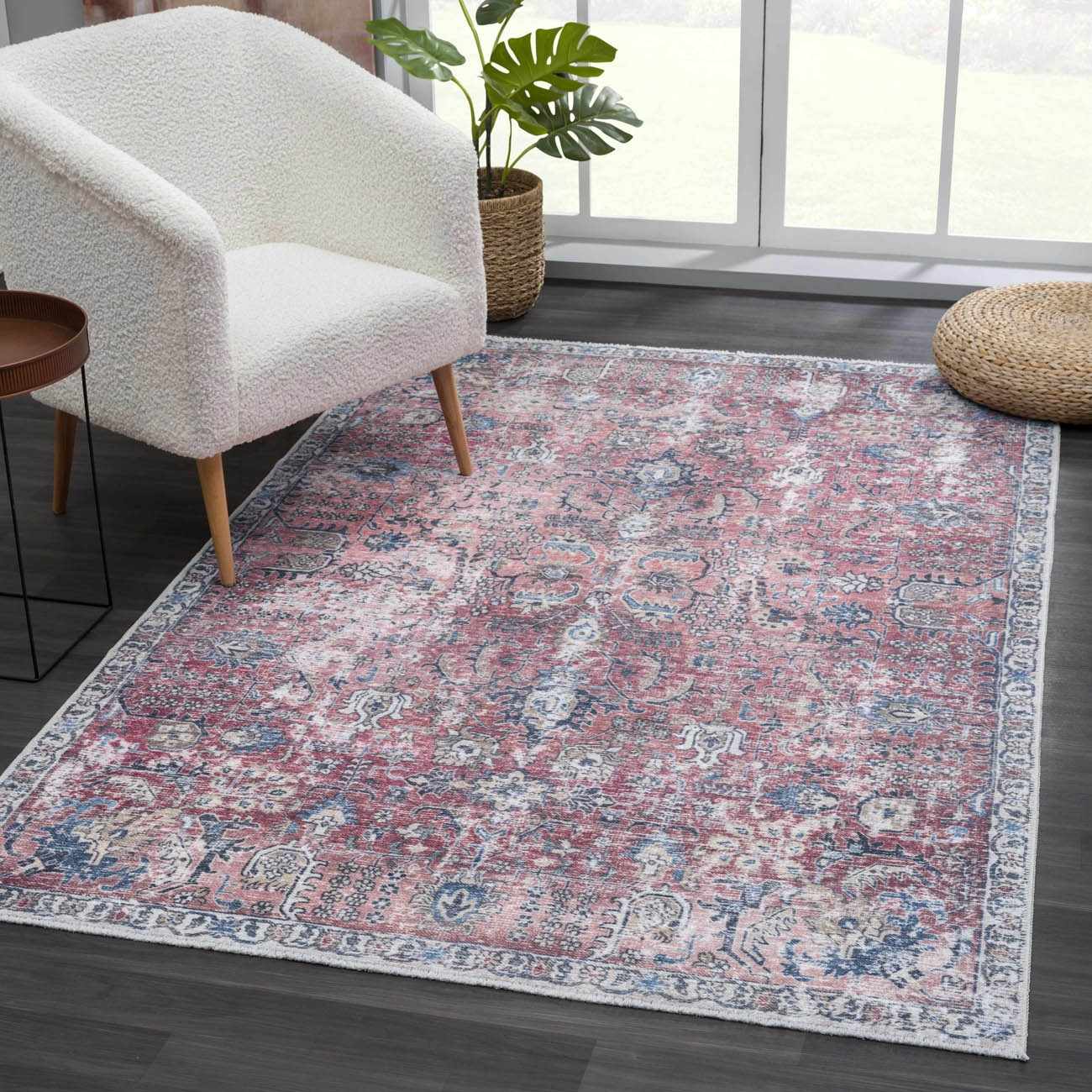 Burgundy Washable Area Rug - Soft Stylish Home Decor