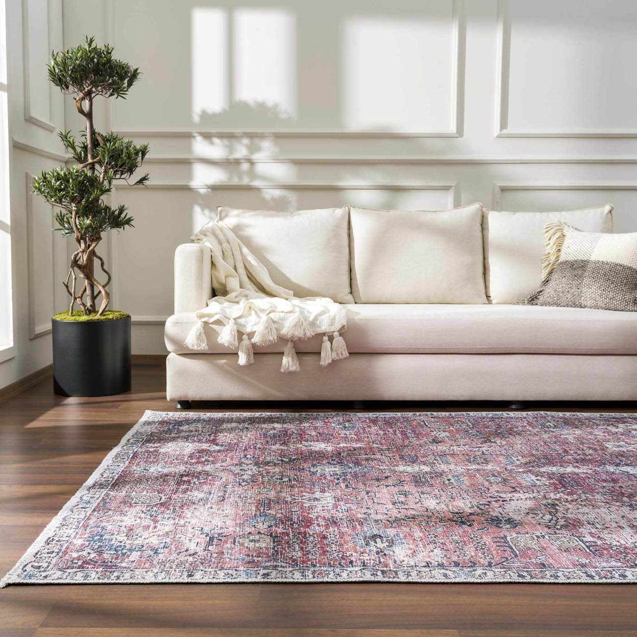 Burgundy Washable Area Rug - Soft Stylish Home Decor