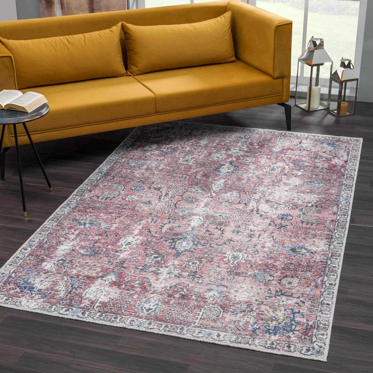 Burgundy Washable Area Rug - Soft Stylish Home Decor
