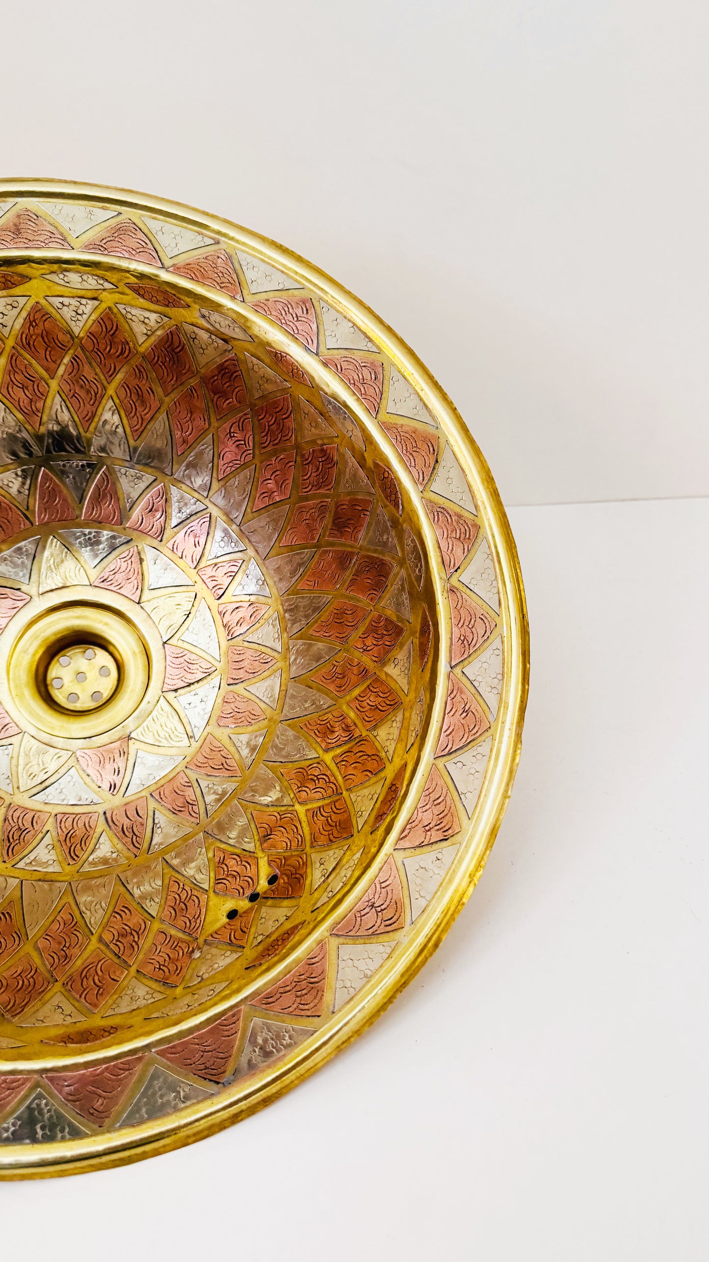 Round Bathroom Sink with tradition moroccan engraving on white background
