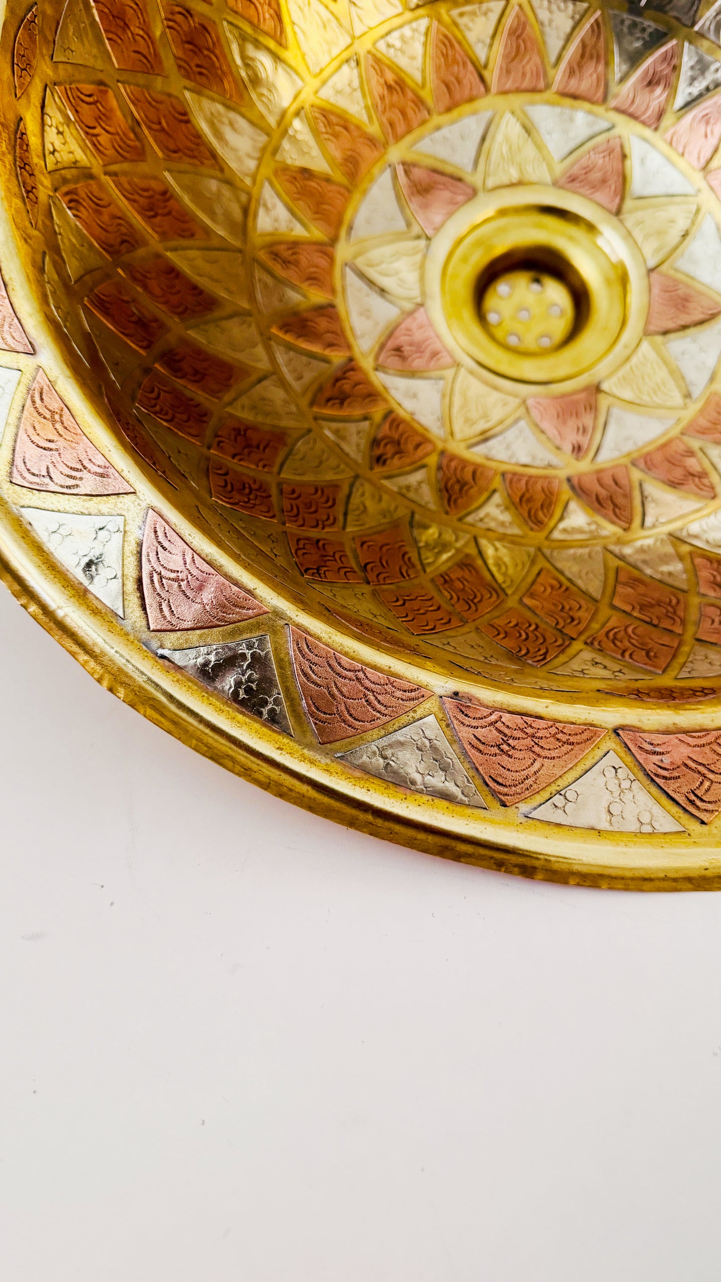 Round Bathroom Sink with tradition moroccan engraving on white background