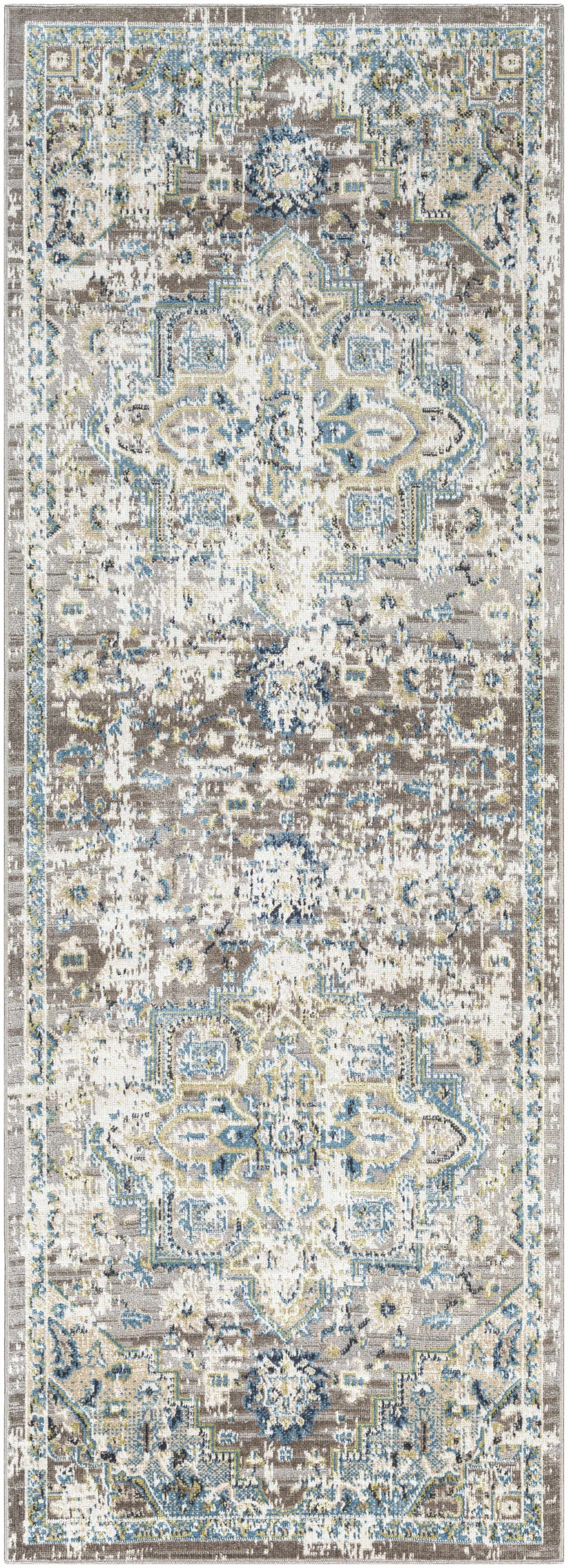 Washable Gray Blue Area Rug - Modern Home Decor Accent