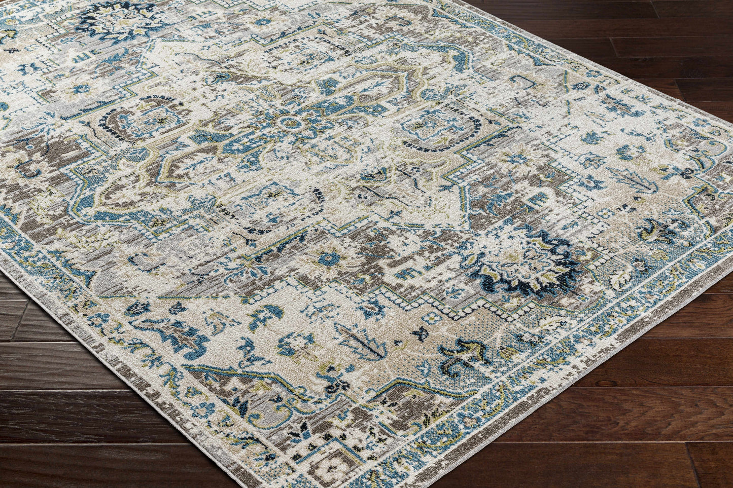 Washable Gray Blue Area Rug - Modern Home Decor Accent