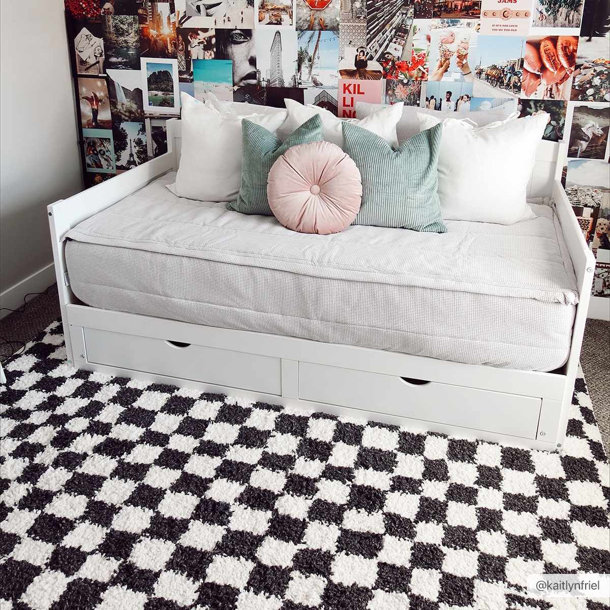 Checkered Shag Area Rug - Black and White Cozy Home Decor