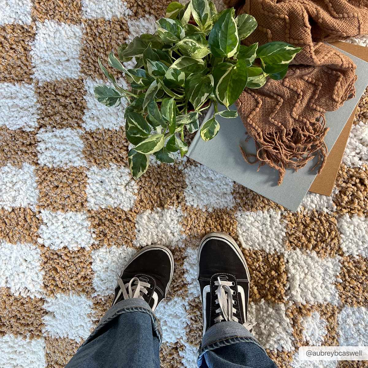 Mustard Ivory Checkered Area Rug - Stylish Home Décor Accent