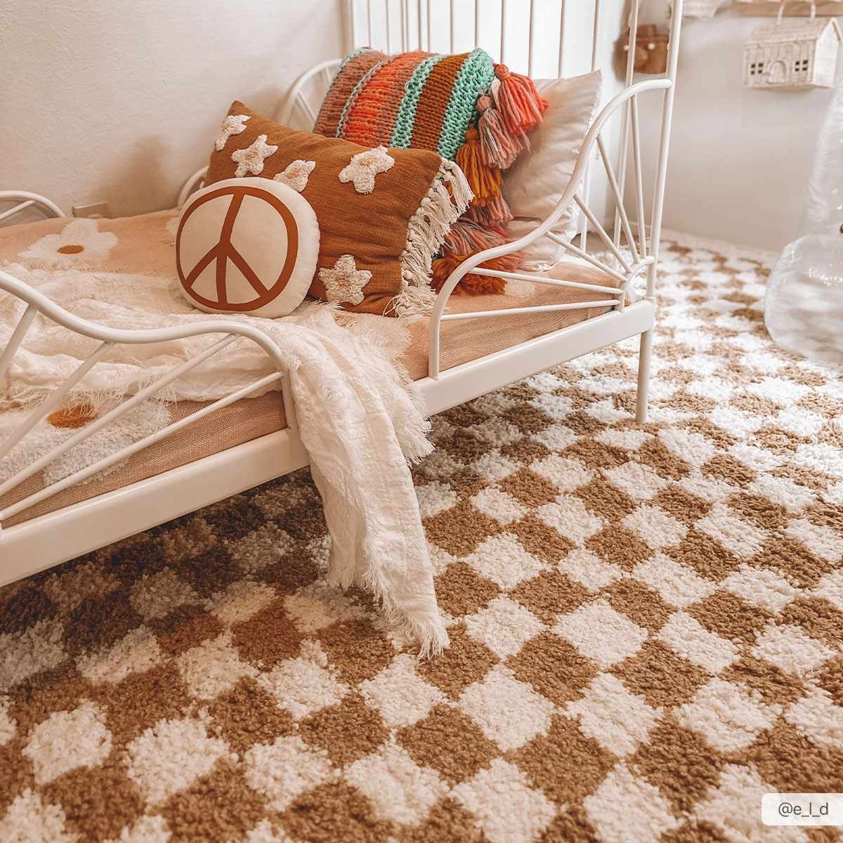 Mustard Ivory Checkered Area Rug - Stylish Home Décor Accent