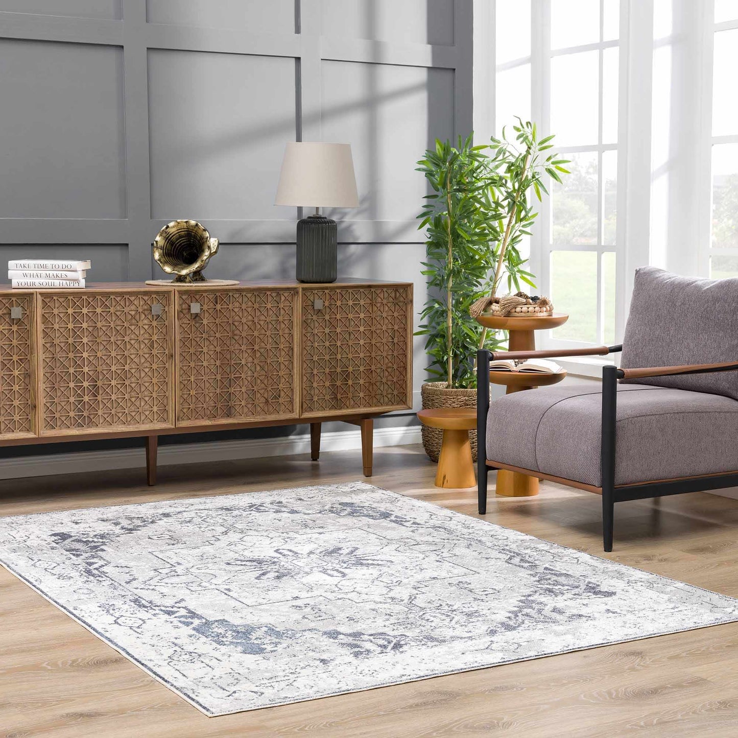 Ivory Washable Flat Pile Rug - Hera Collection for Modern Decor