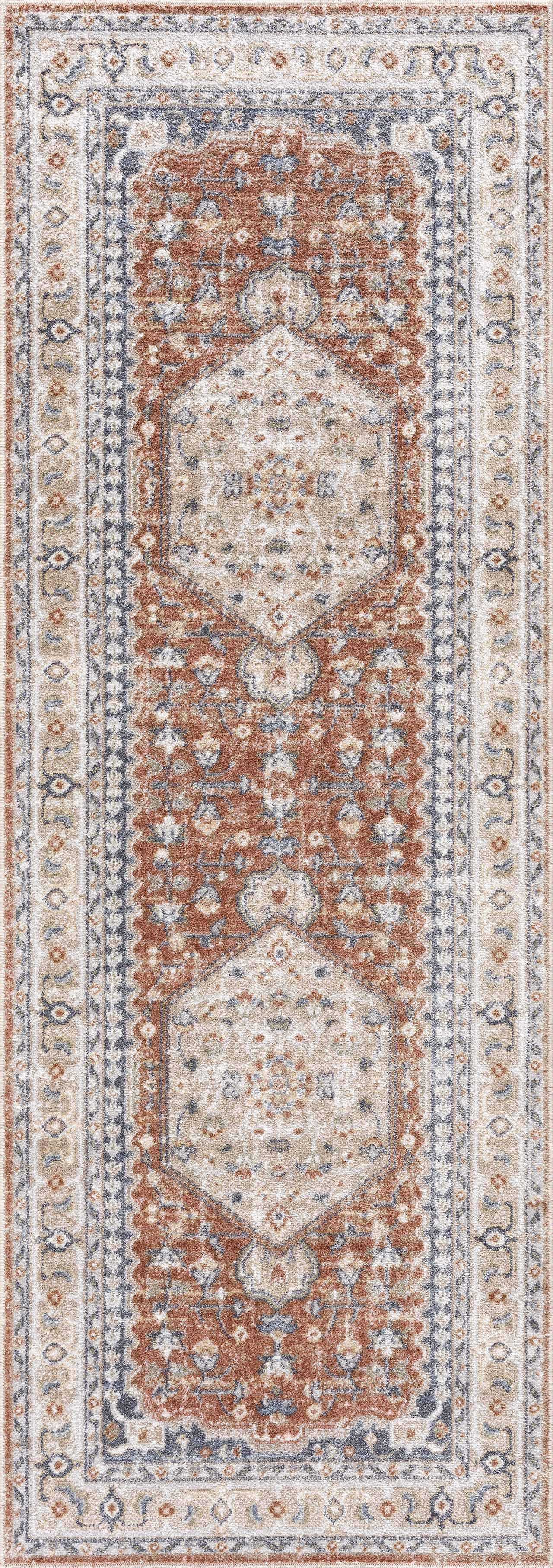 Washable Flat Pile Rug - Soft Durable Gael Rust Home Decor