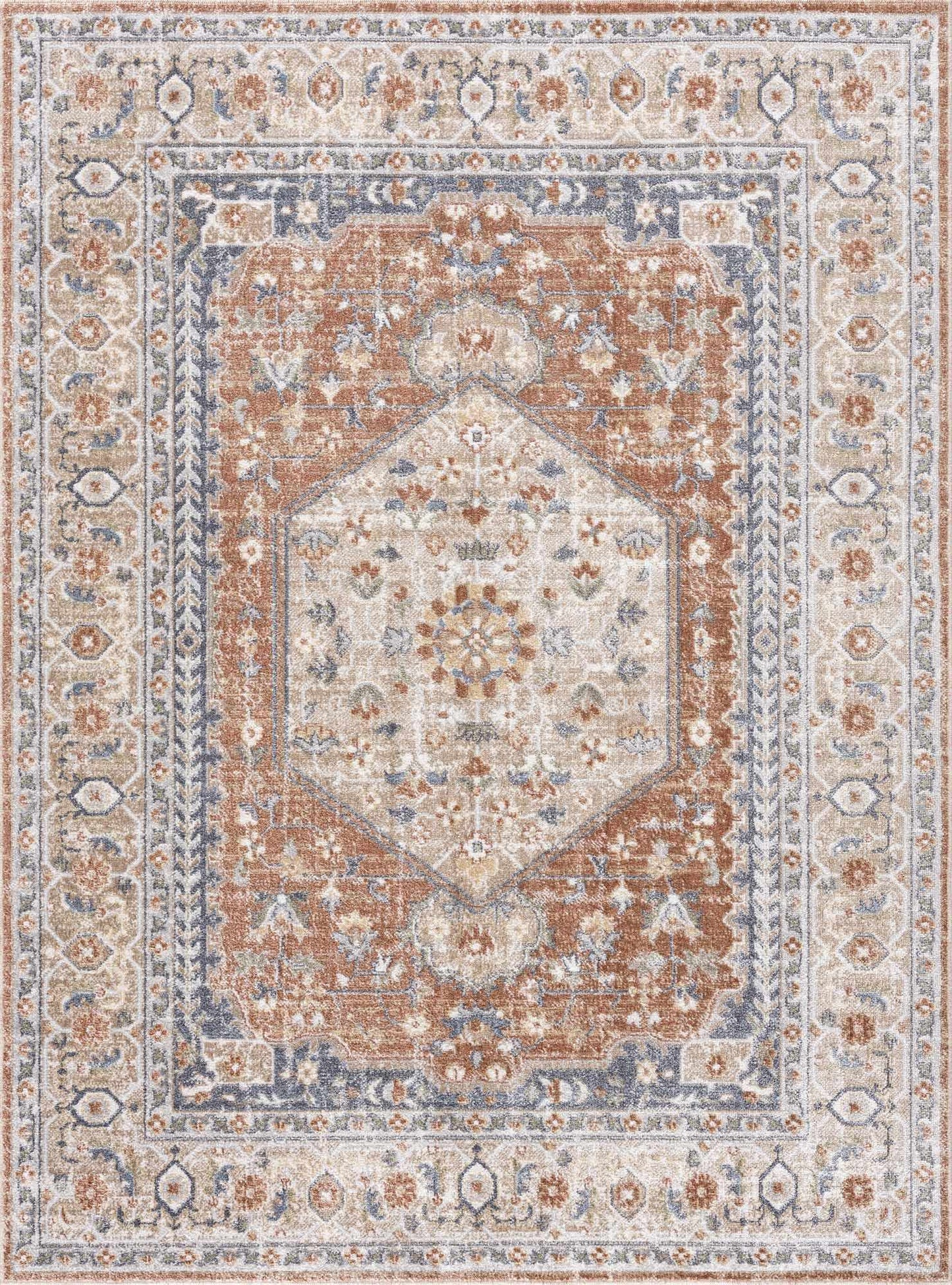 Washable Flat Pile Rug - Soft Durable Gael Rust Home Decor