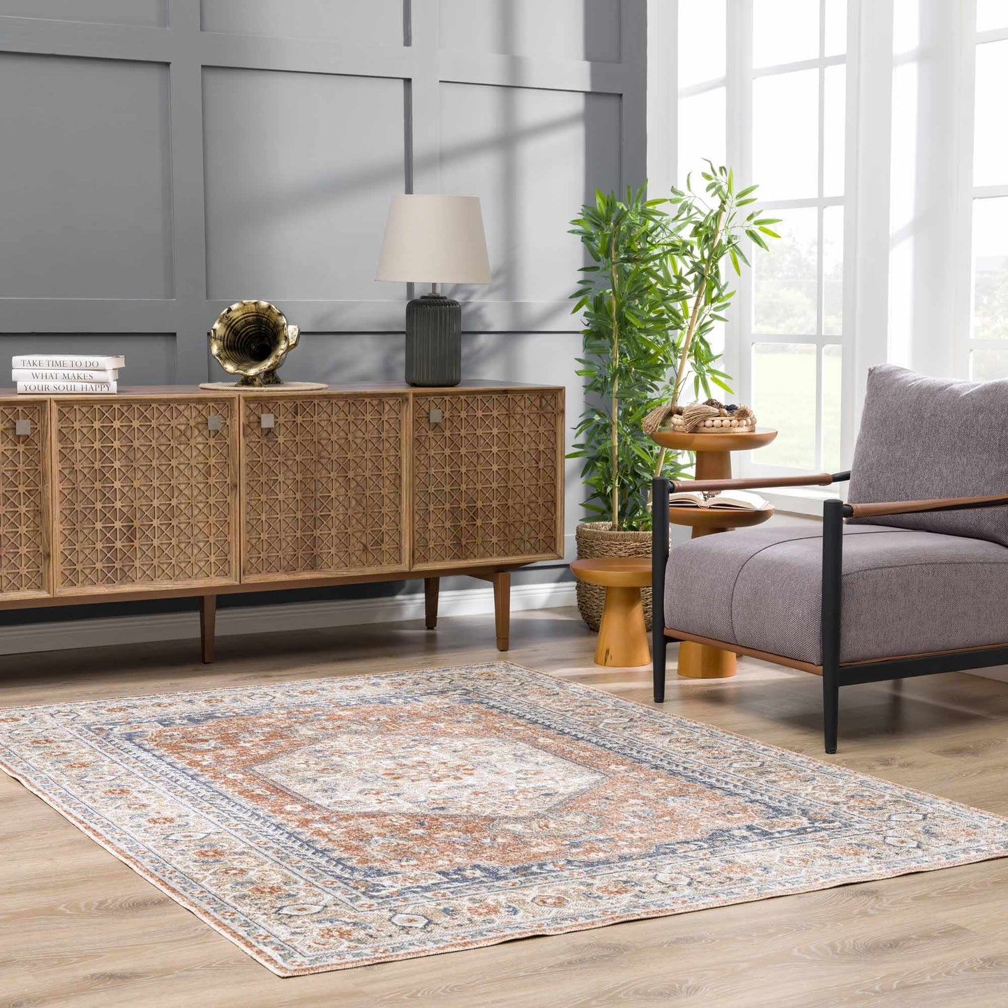 Washable Flat Pile Rug - Soft Durable Gael Rust Home Decor