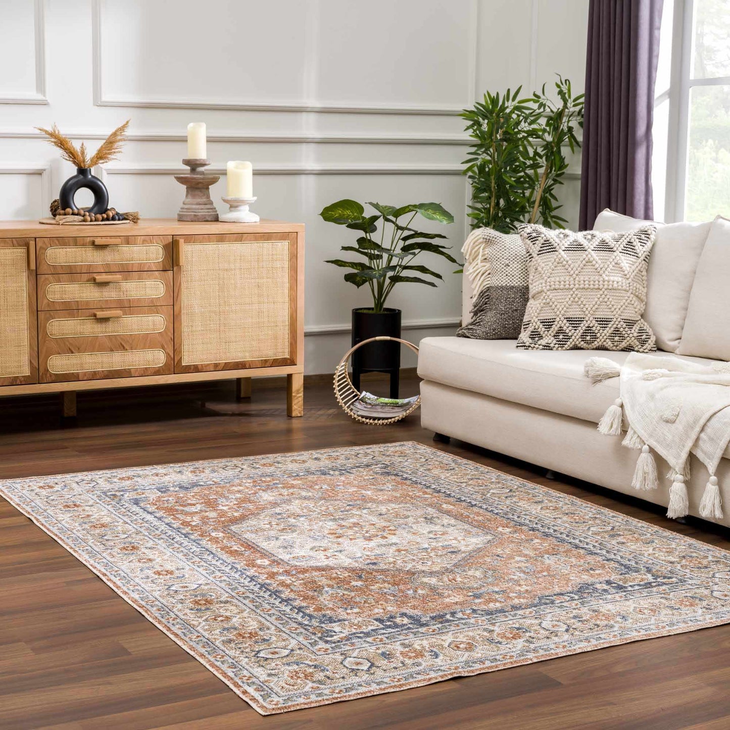 Washable Flat Pile Rug - Soft Durable Gael Rust Home Decor
