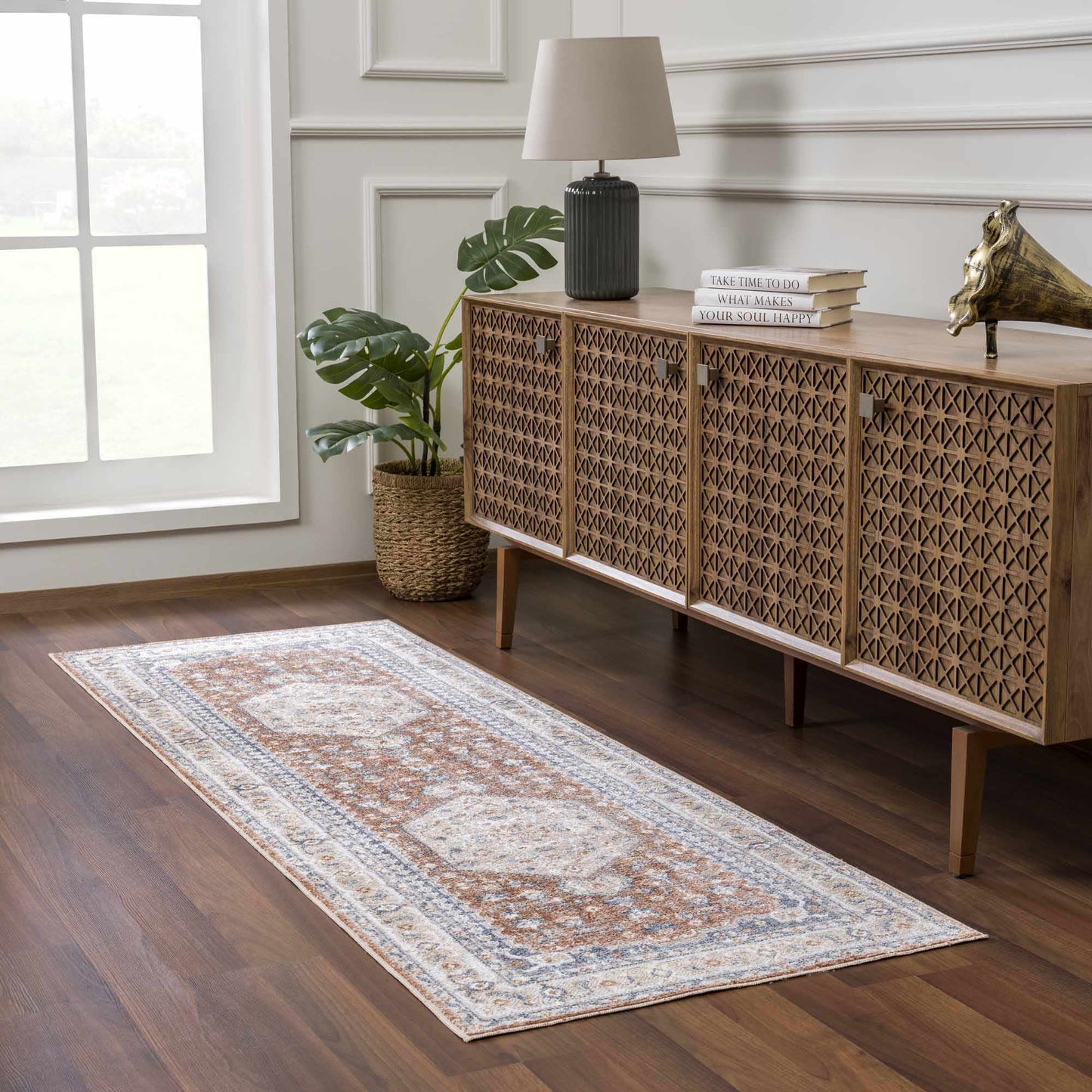 Washable Flat Pile Rug - Soft Durable Gael Rust Home Decor